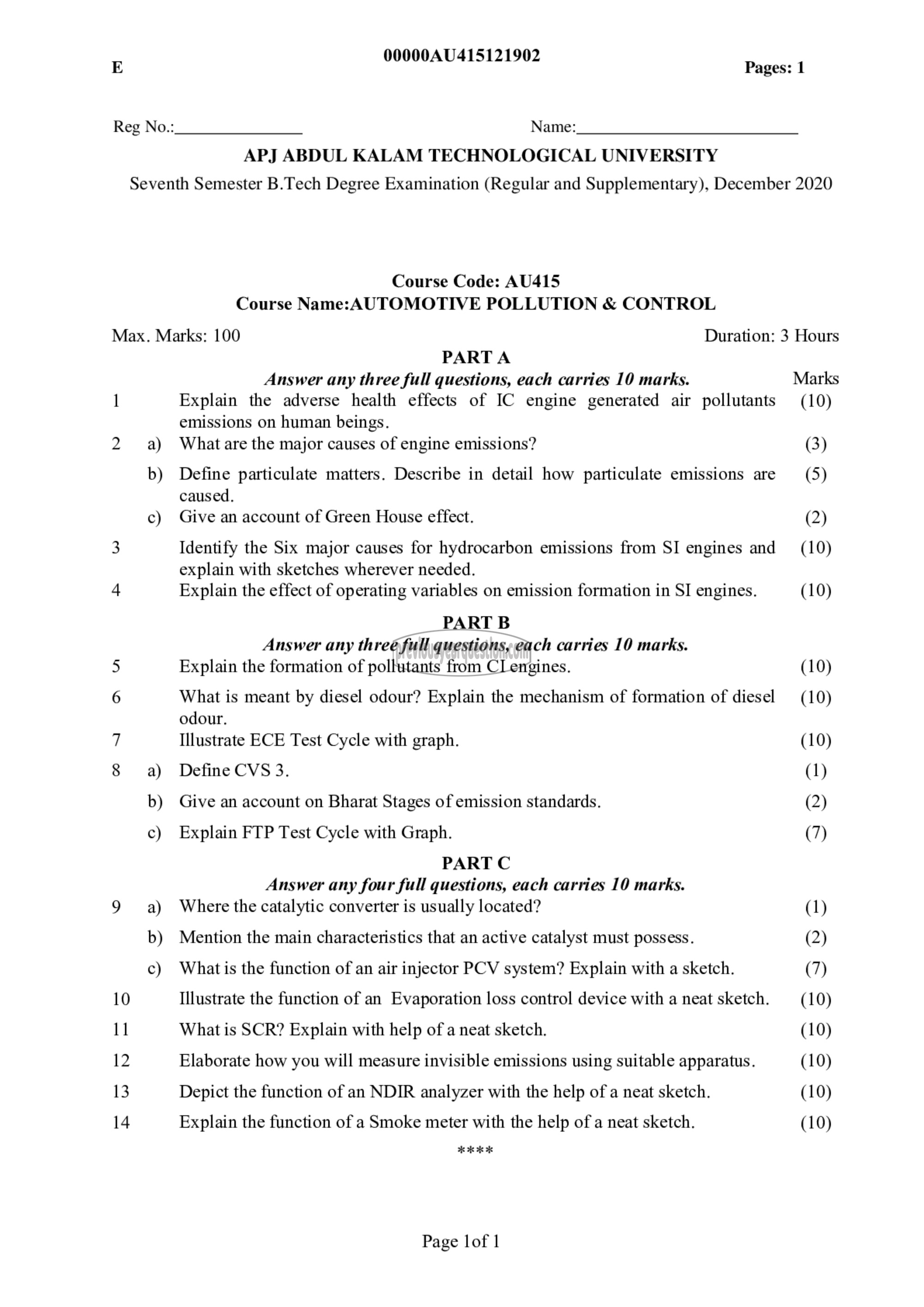 Question Paper - Automotive Pollution & Control-1