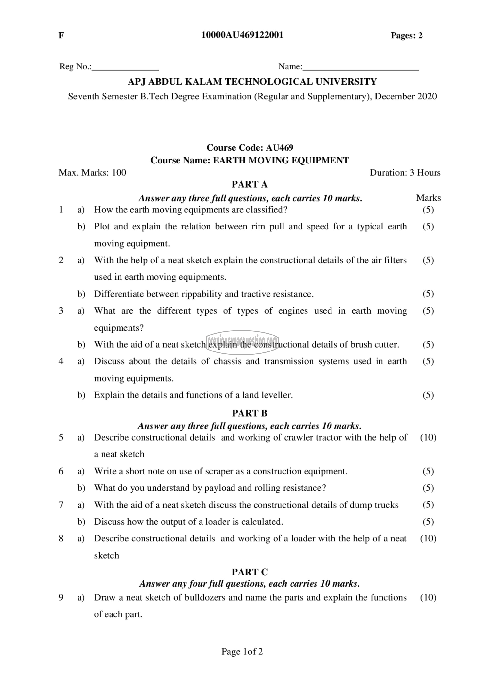 Question Paper - Earth Moving Equipment-1