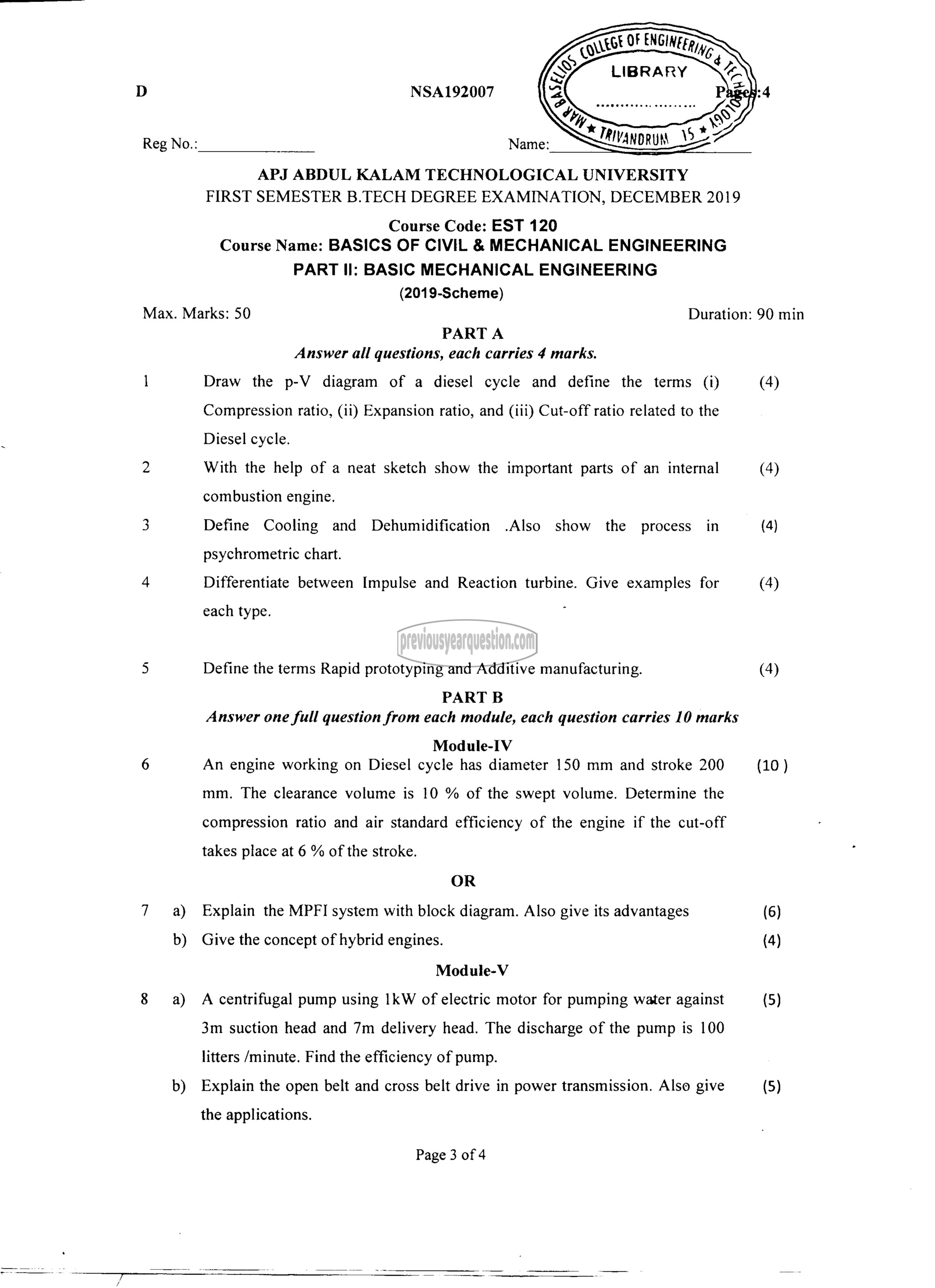 Question Paper - BASICS OF CIVIL & MECHANICAL ENGINEERING-3