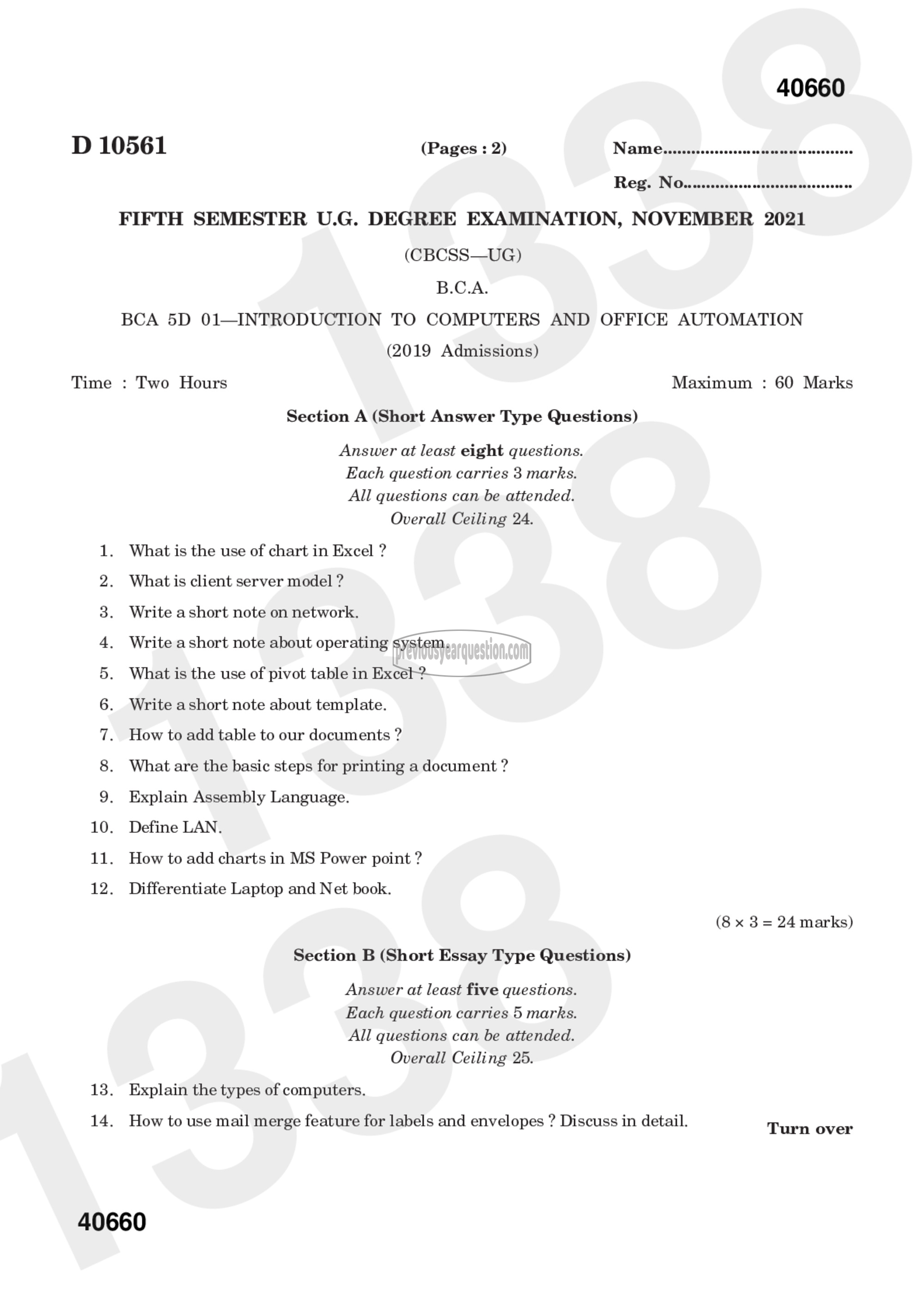 Question Paper - Introduction to Computers and Office Automation-1