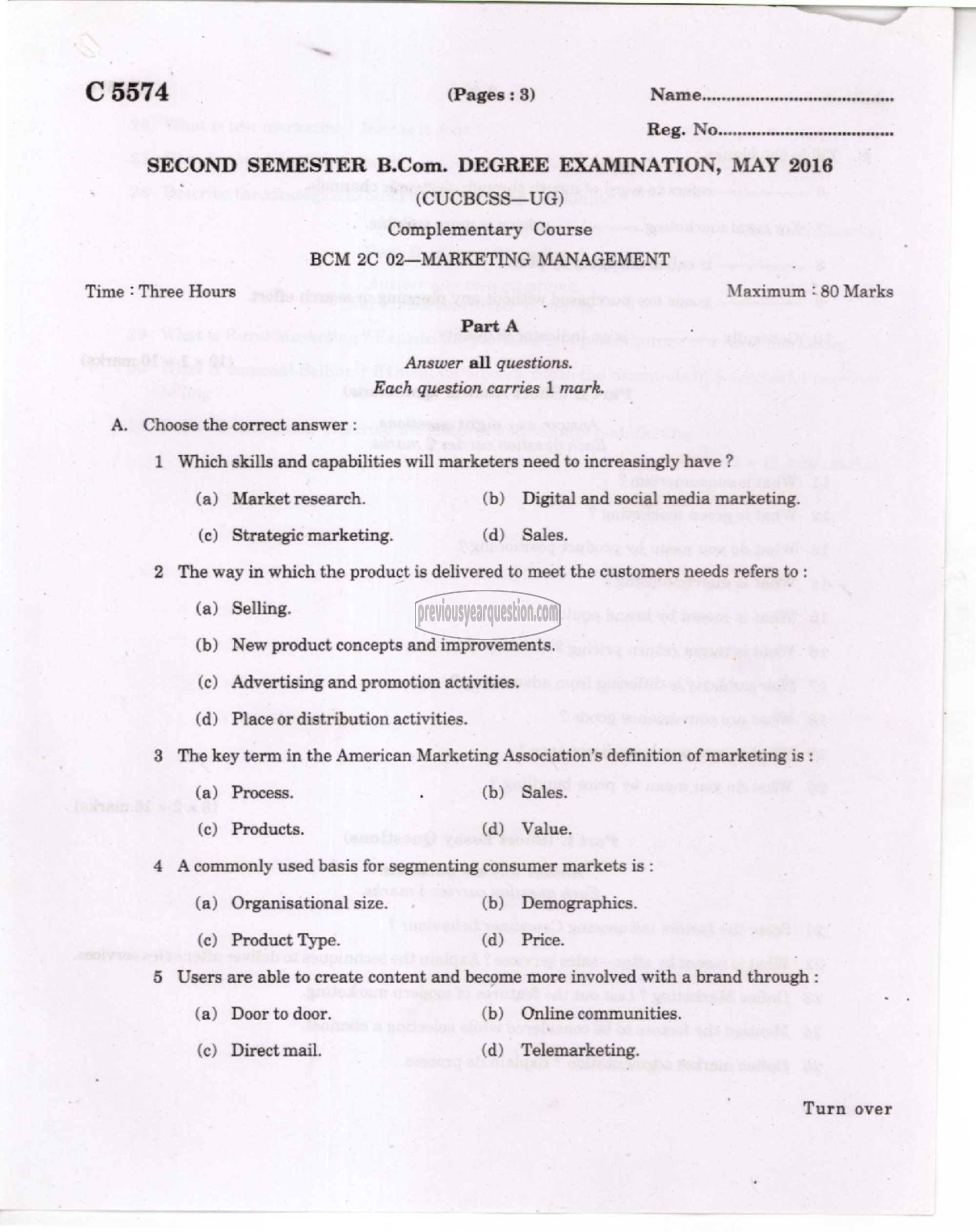 Question Paper - Marketing Management-1