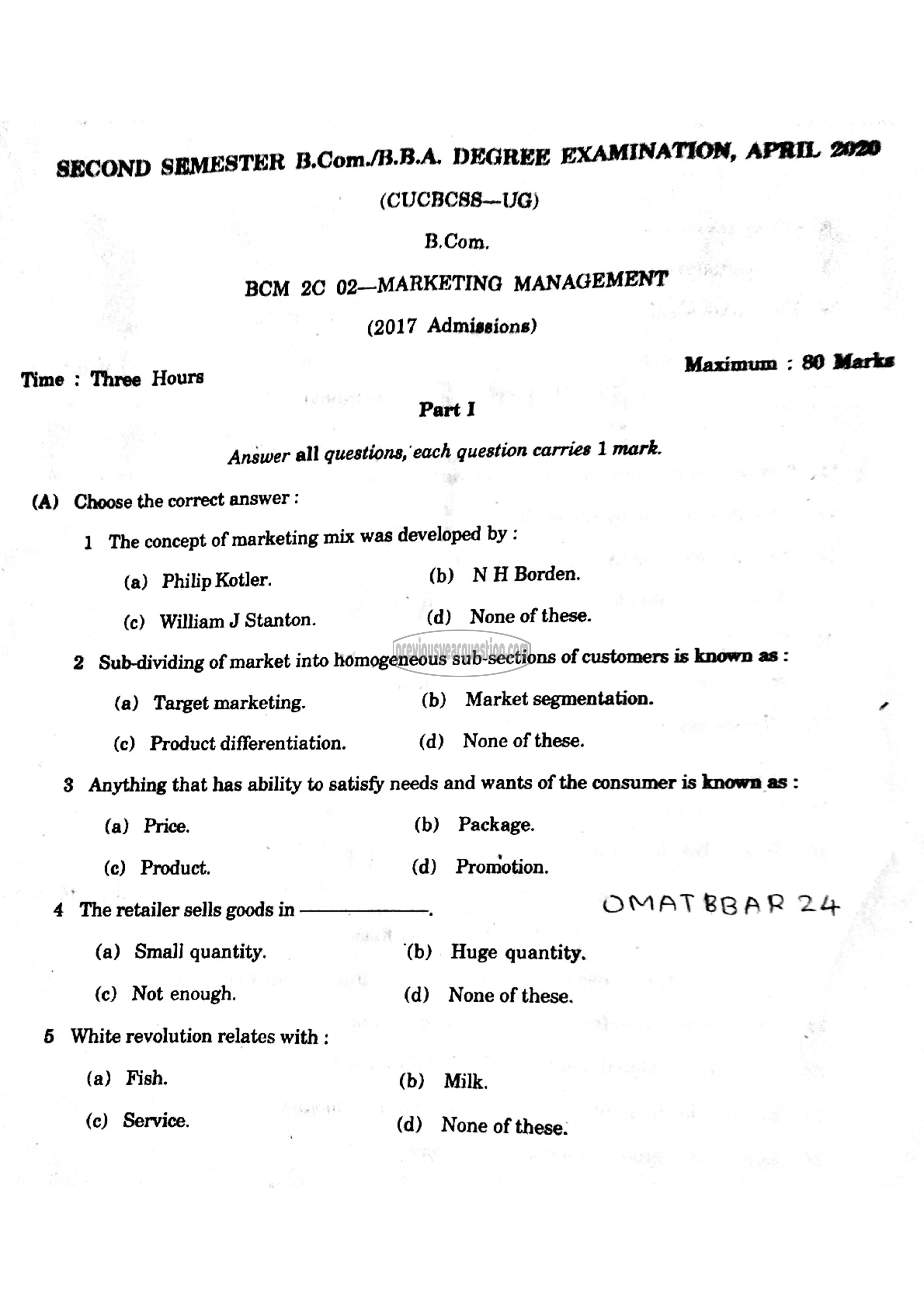 Question Paper - Marketing Management-1