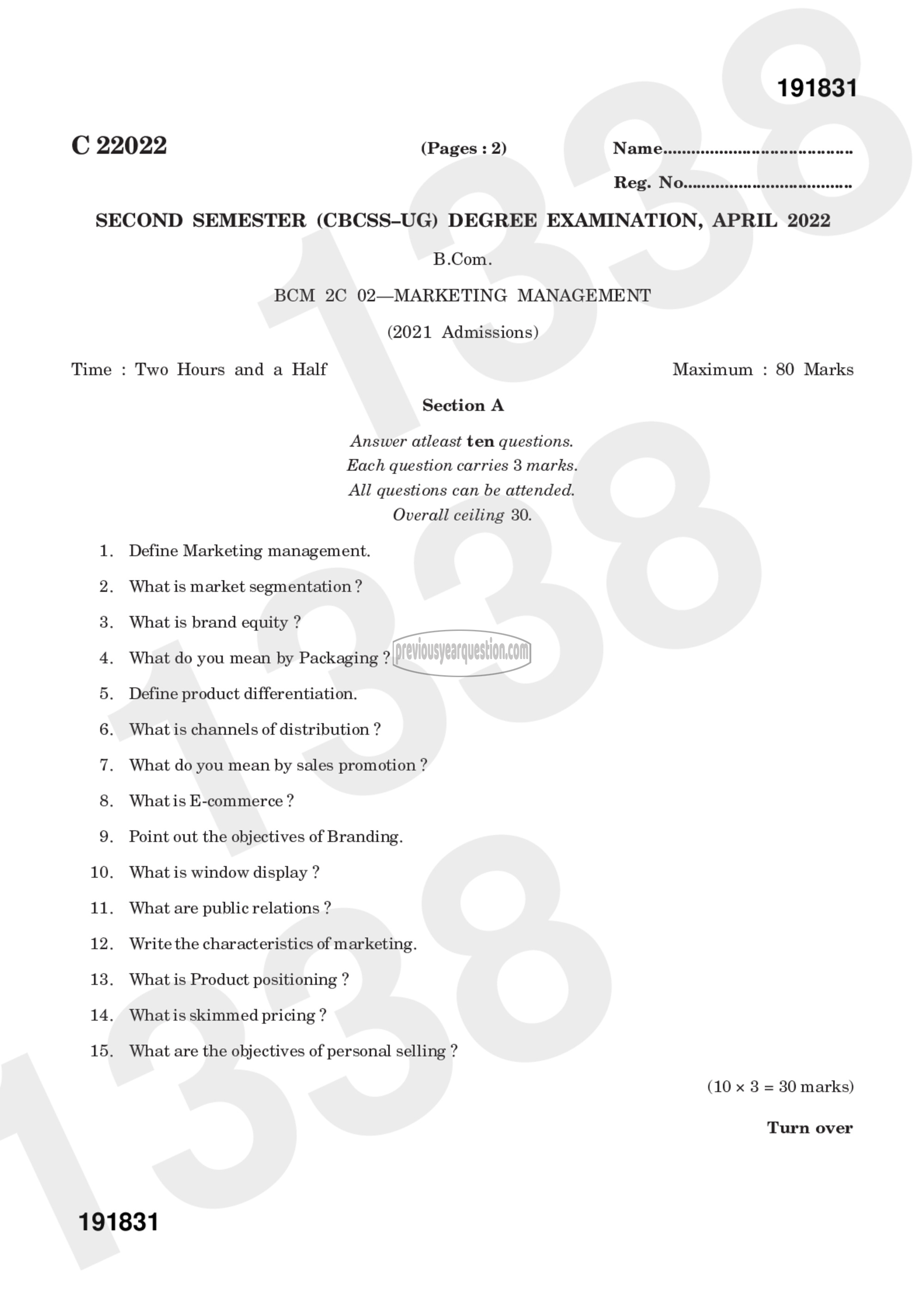 Question Paper - Marketing Management-1