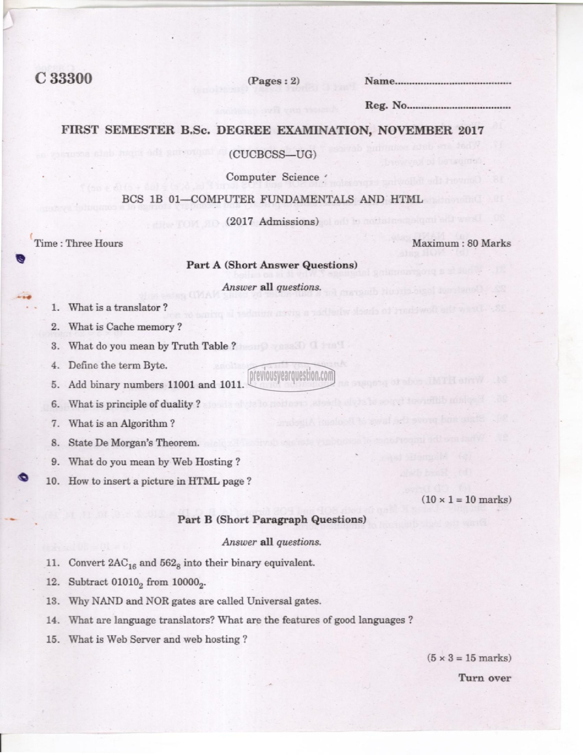 Question Paper - Computer Fundamentals & HTML-1