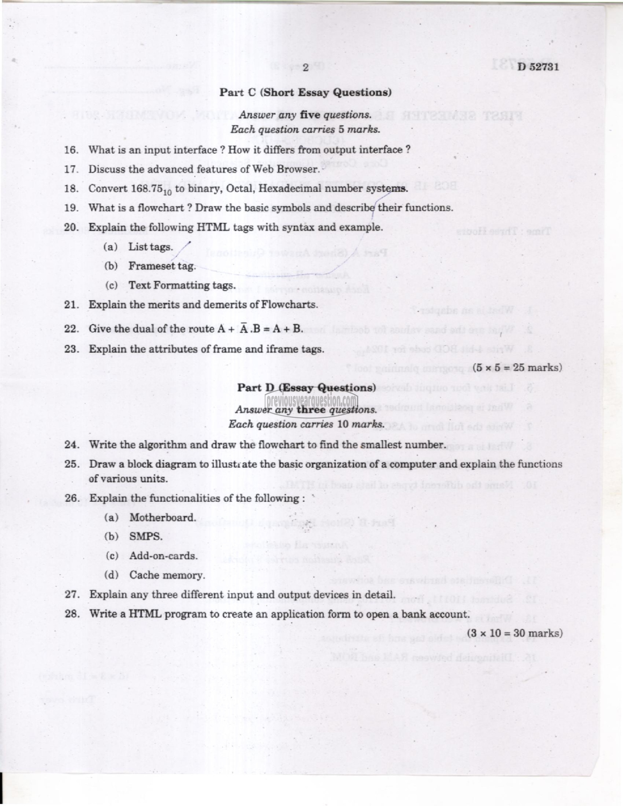 Question Paper - Computer Fundamentals & HTML-2