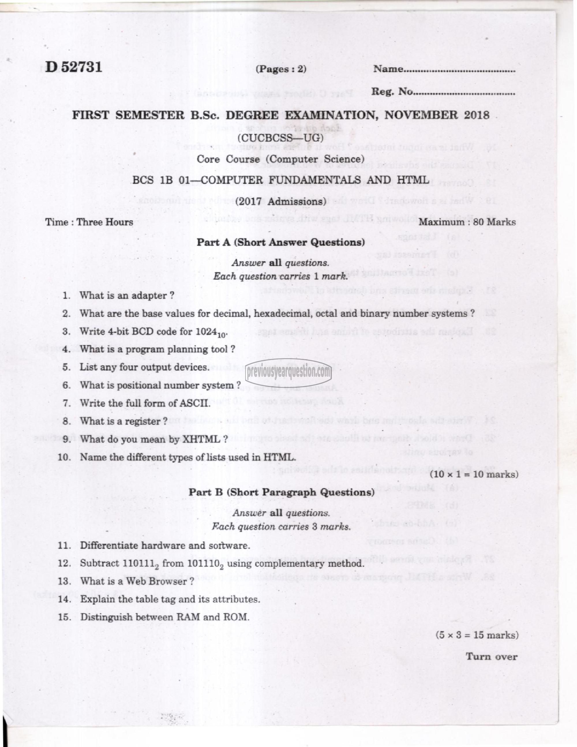 Question Paper - Computer Fundamentals & HTML-1