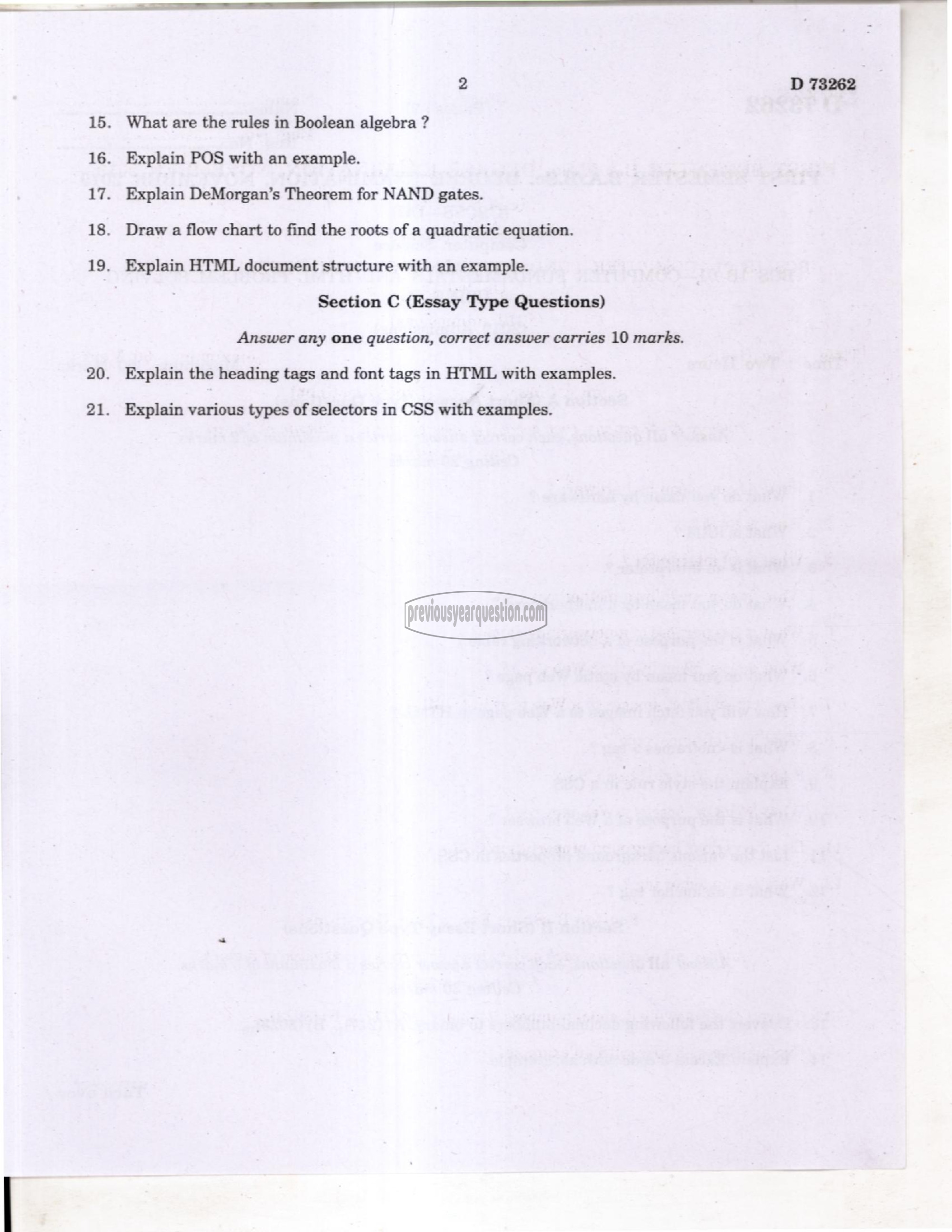 Question Paper - Computer Fundamentals & HTML-2