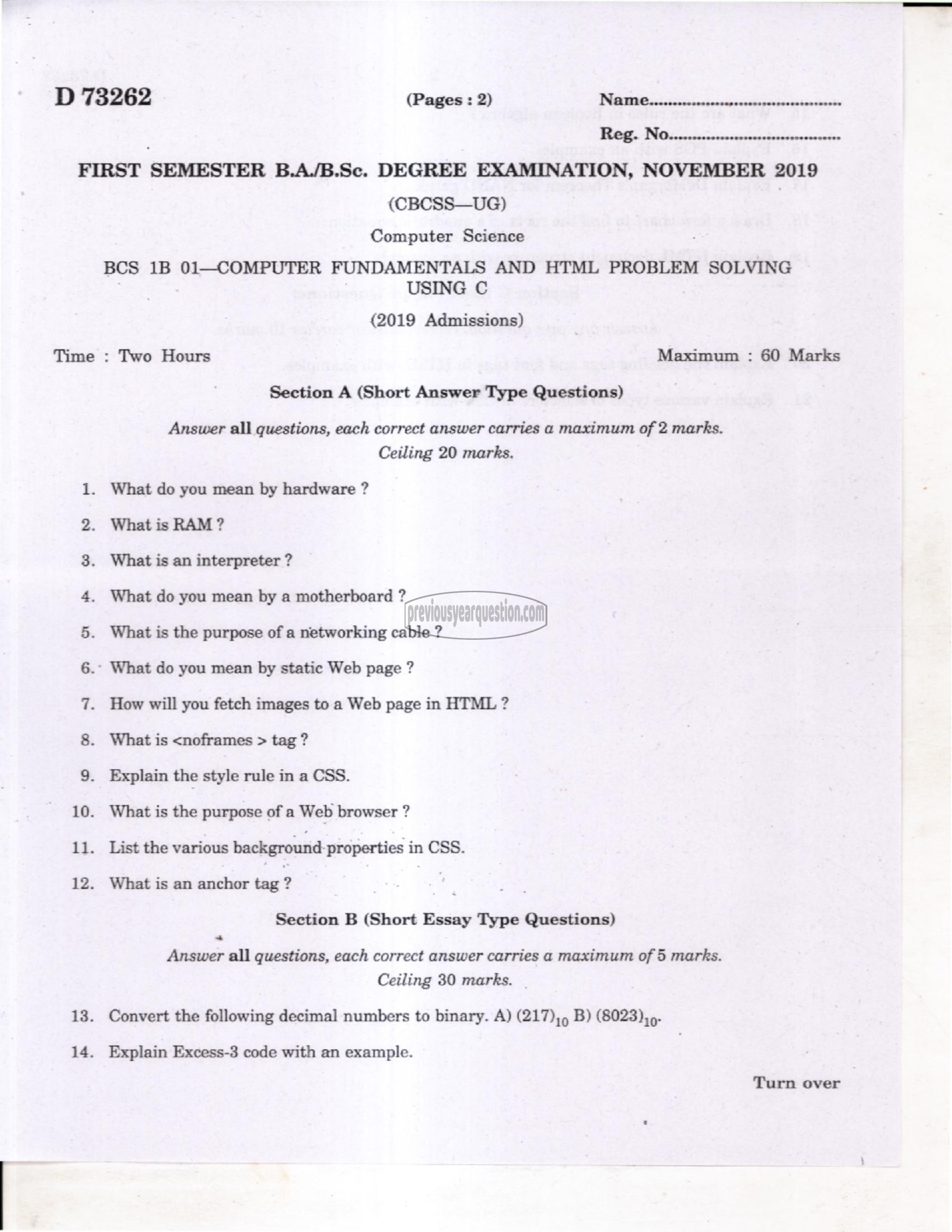 Question Paper - Computer Fundamentals & HTML-1