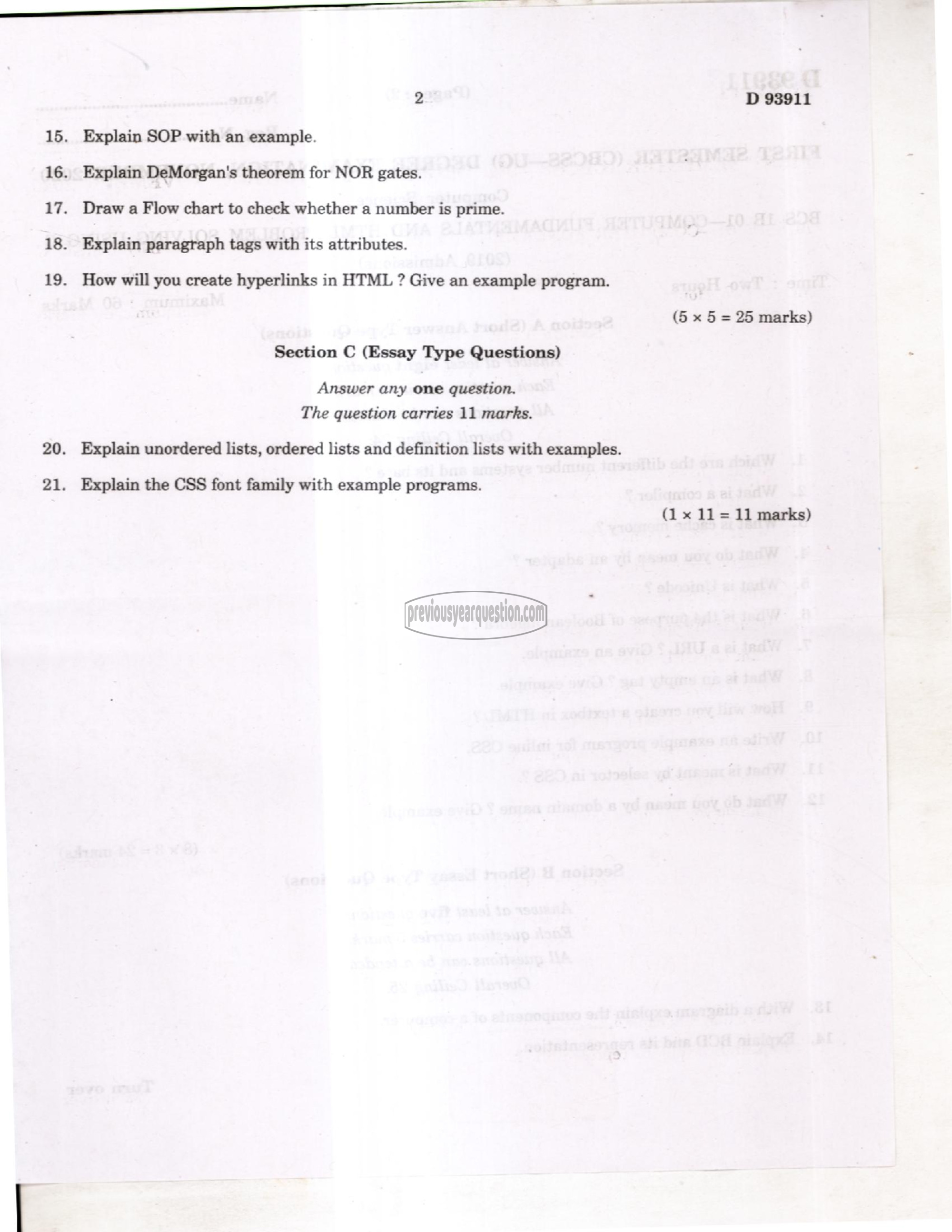 Question Paper - Computer Fundamentals & HTML-2