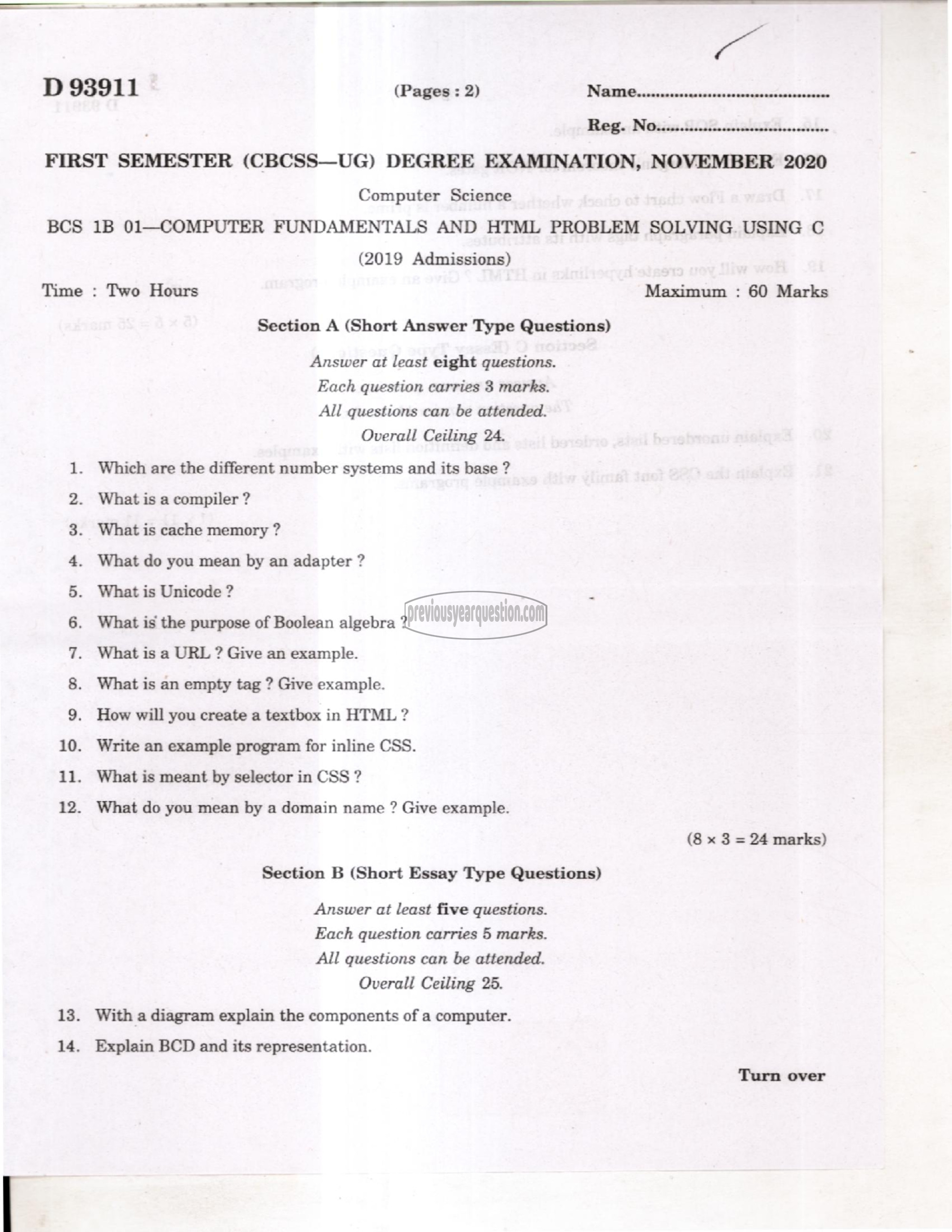 Question Paper - Computer Fundamentals & HTML-1