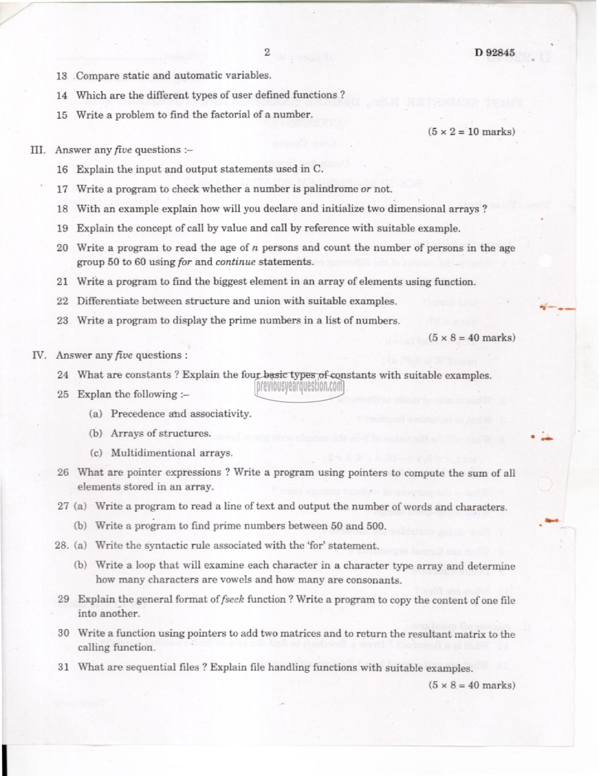 Question Paper - Computer Fundamentals & HTML-2