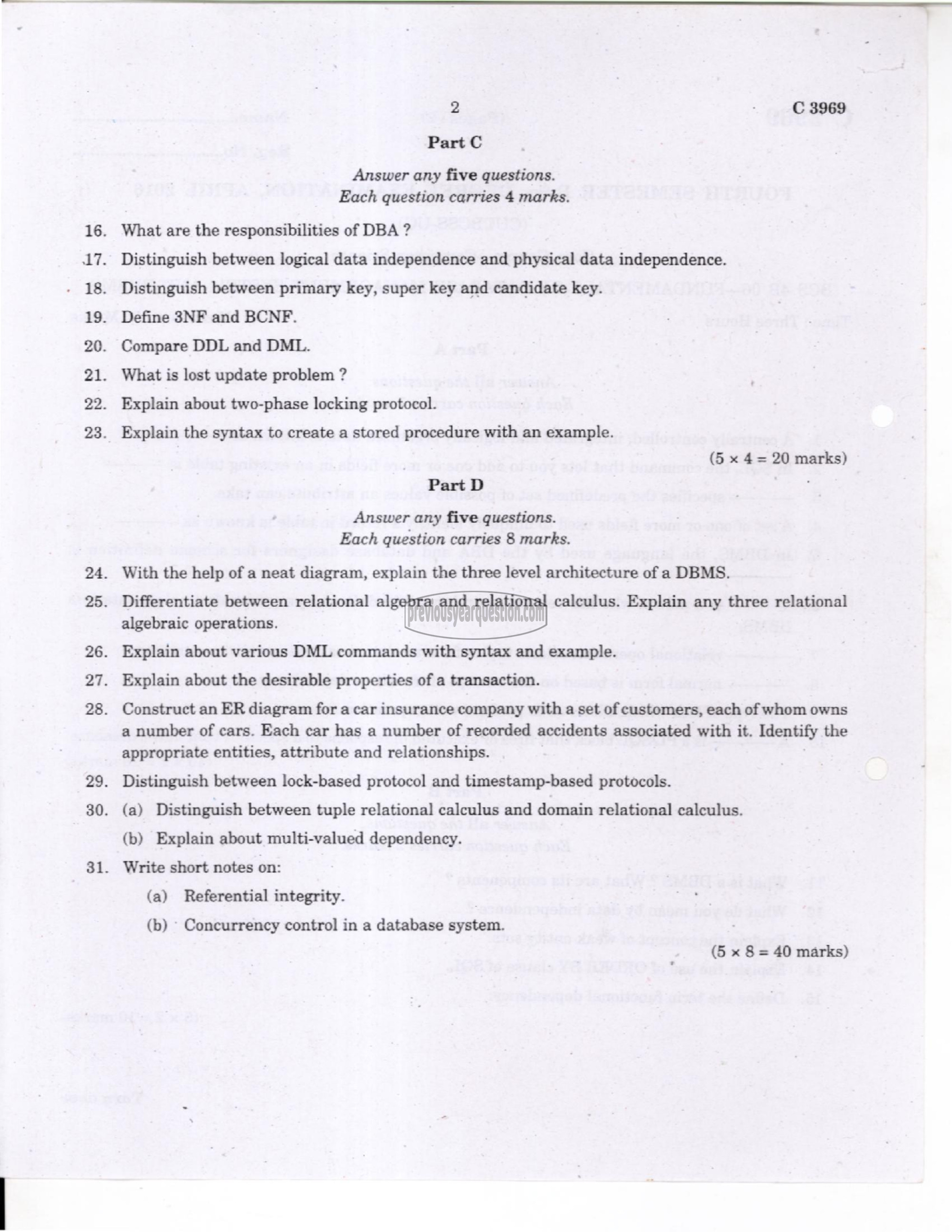 Question Paper - Programming Laboratory II: Data Structures and RDBMS-2