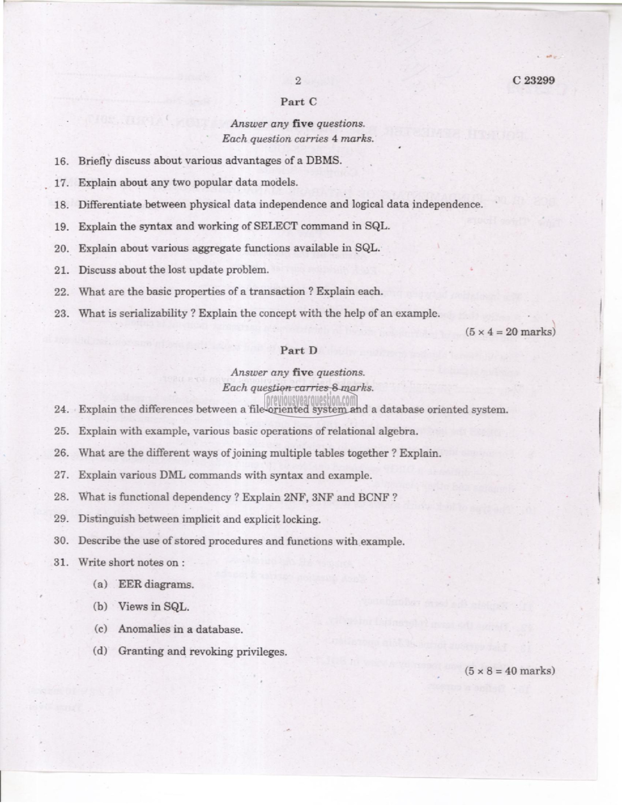 Question Paper - Programming Laboratory II: Data Structures and RDBMS-2