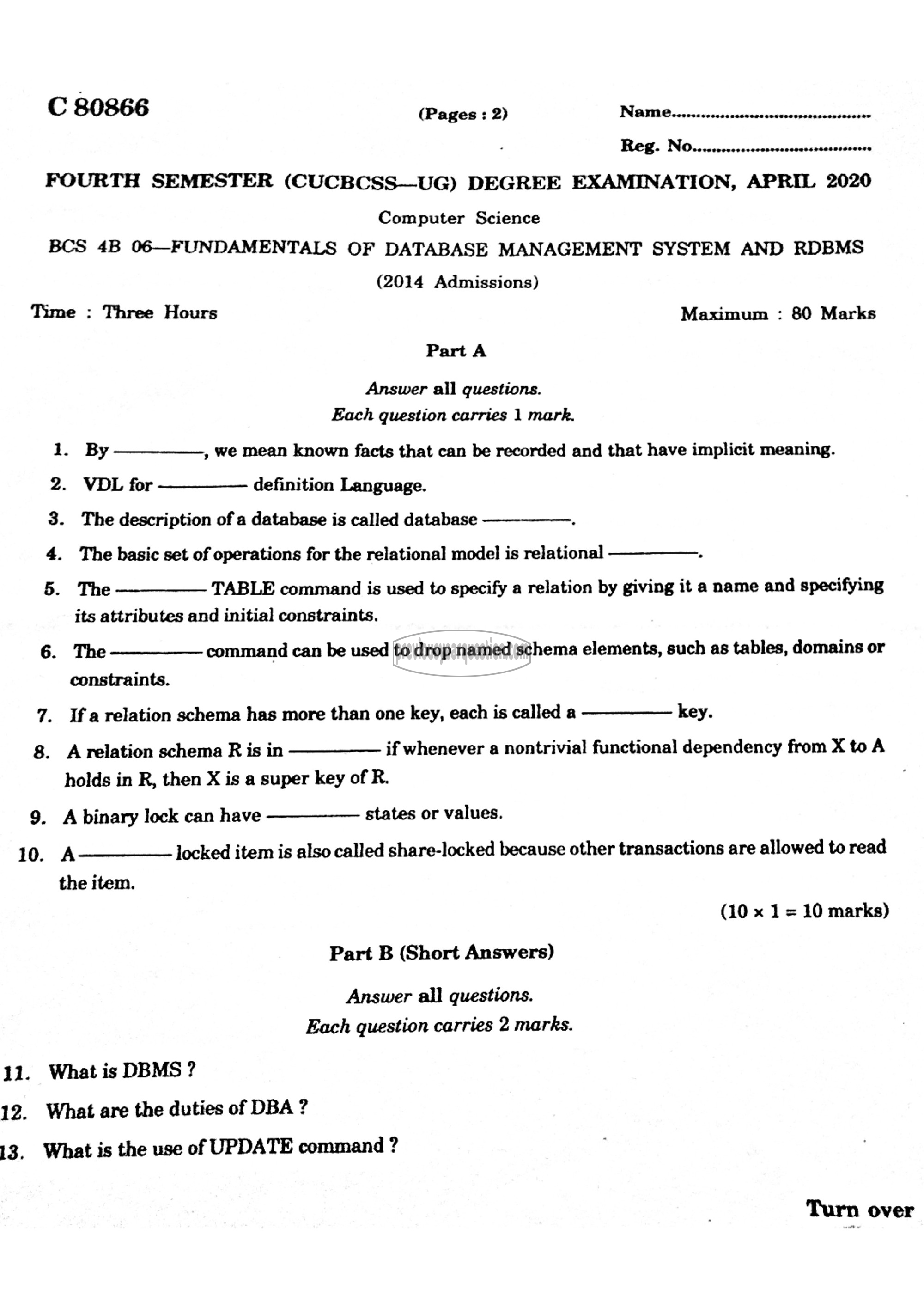 Question Paper - Programming Laboratory II: Data Structures and RDBMS-1