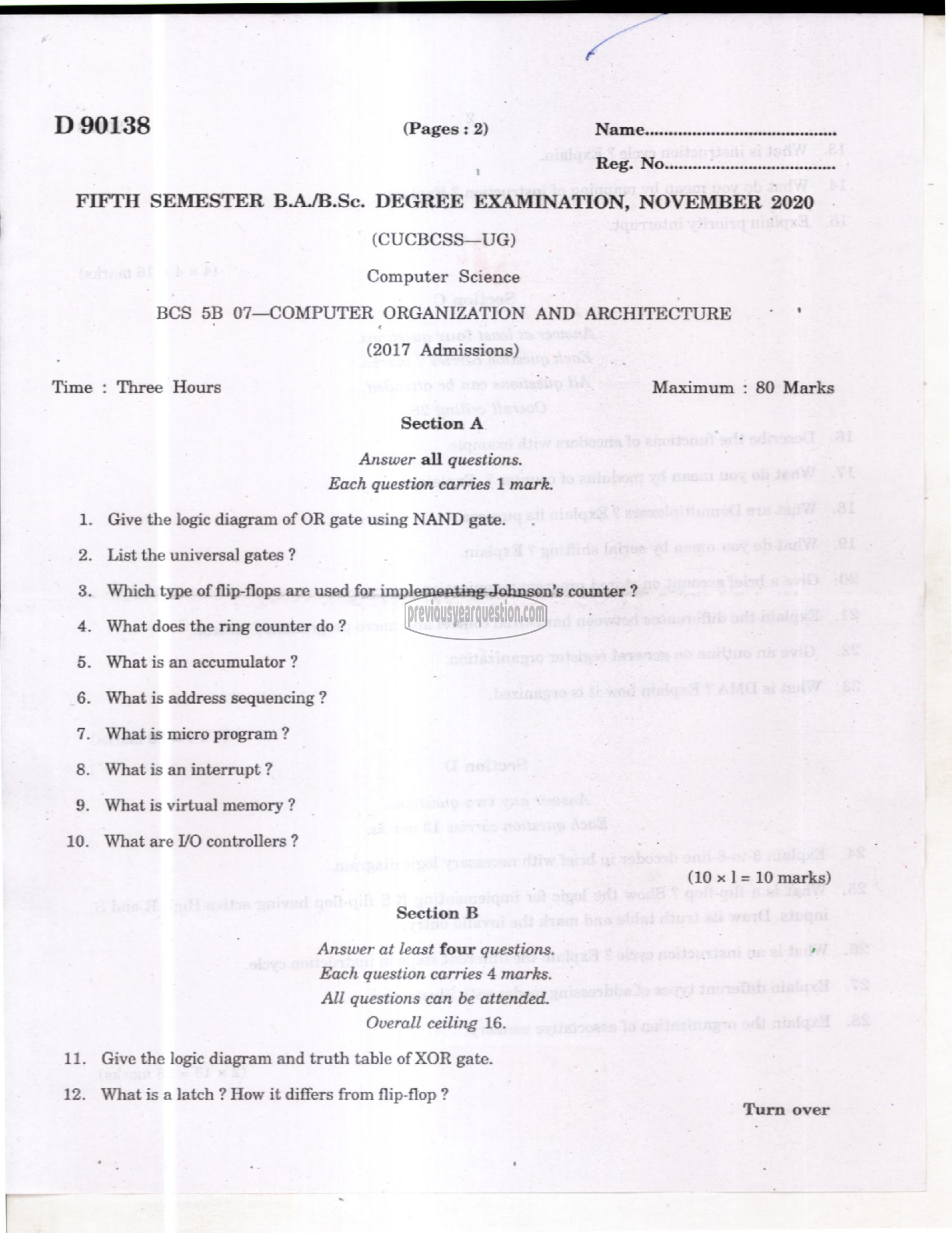 Question Paper - Computer Organization and Architecture-1