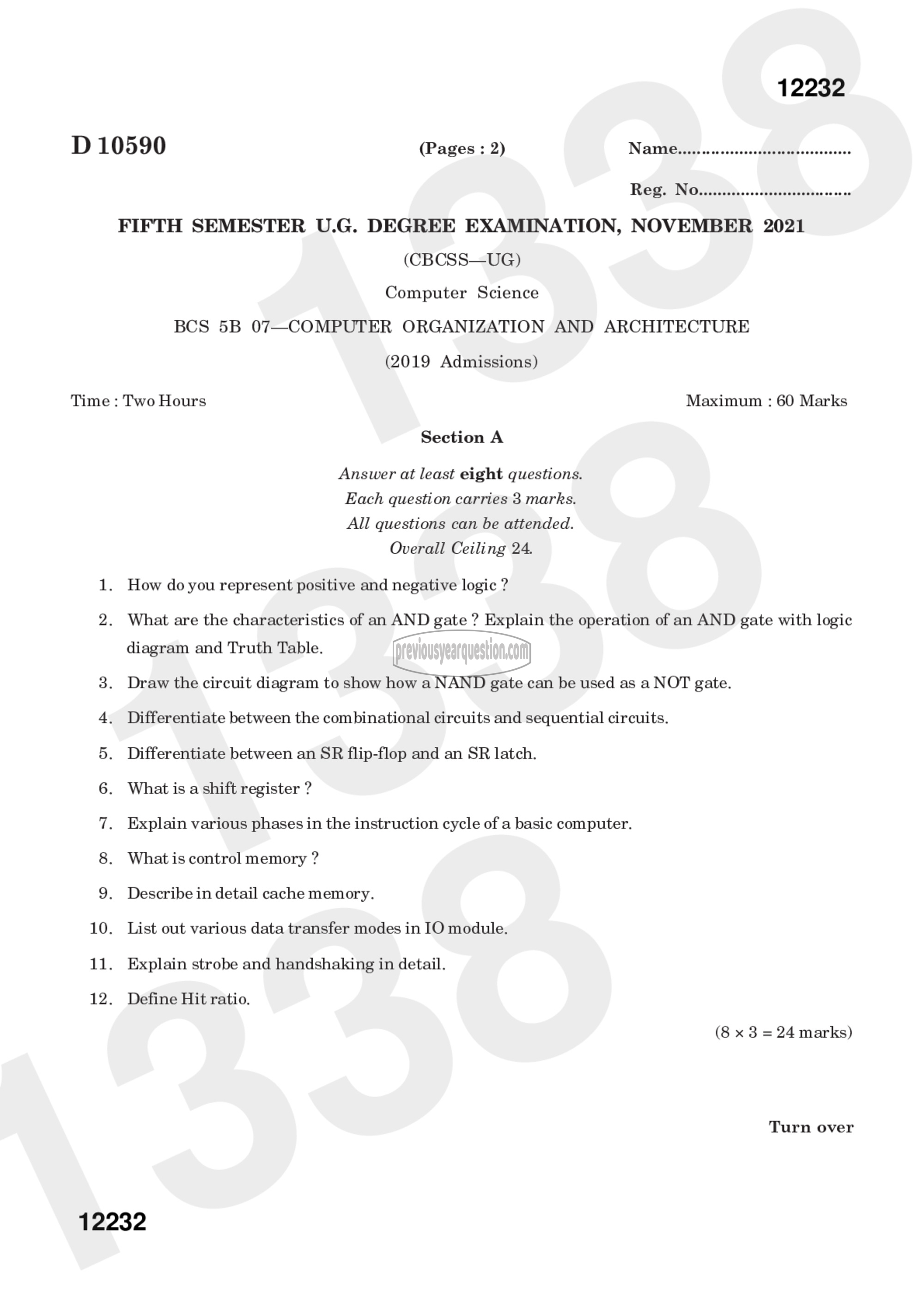 Question Paper - Computer Organization and Architecture-1