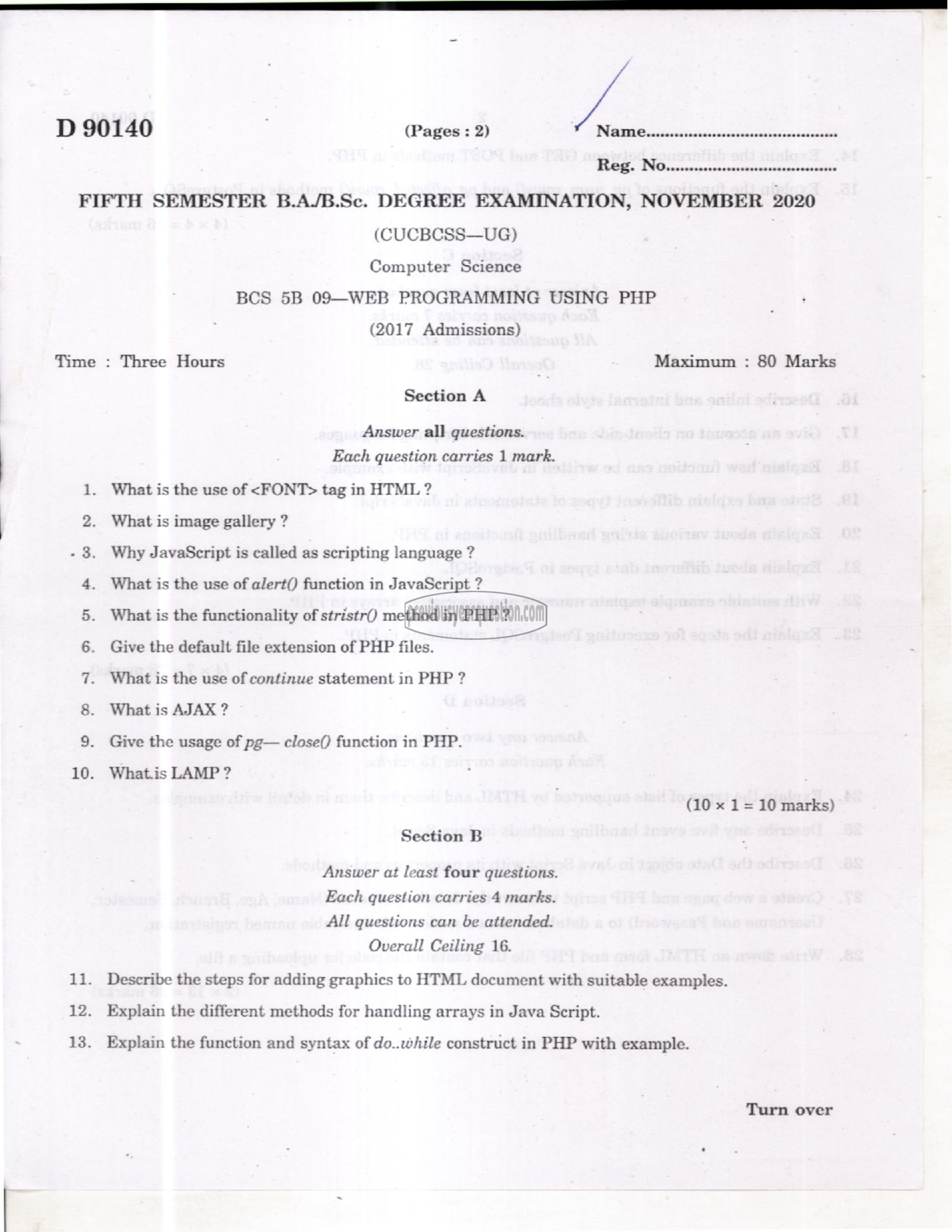 Question Paper - Web Programming Using PHP-1