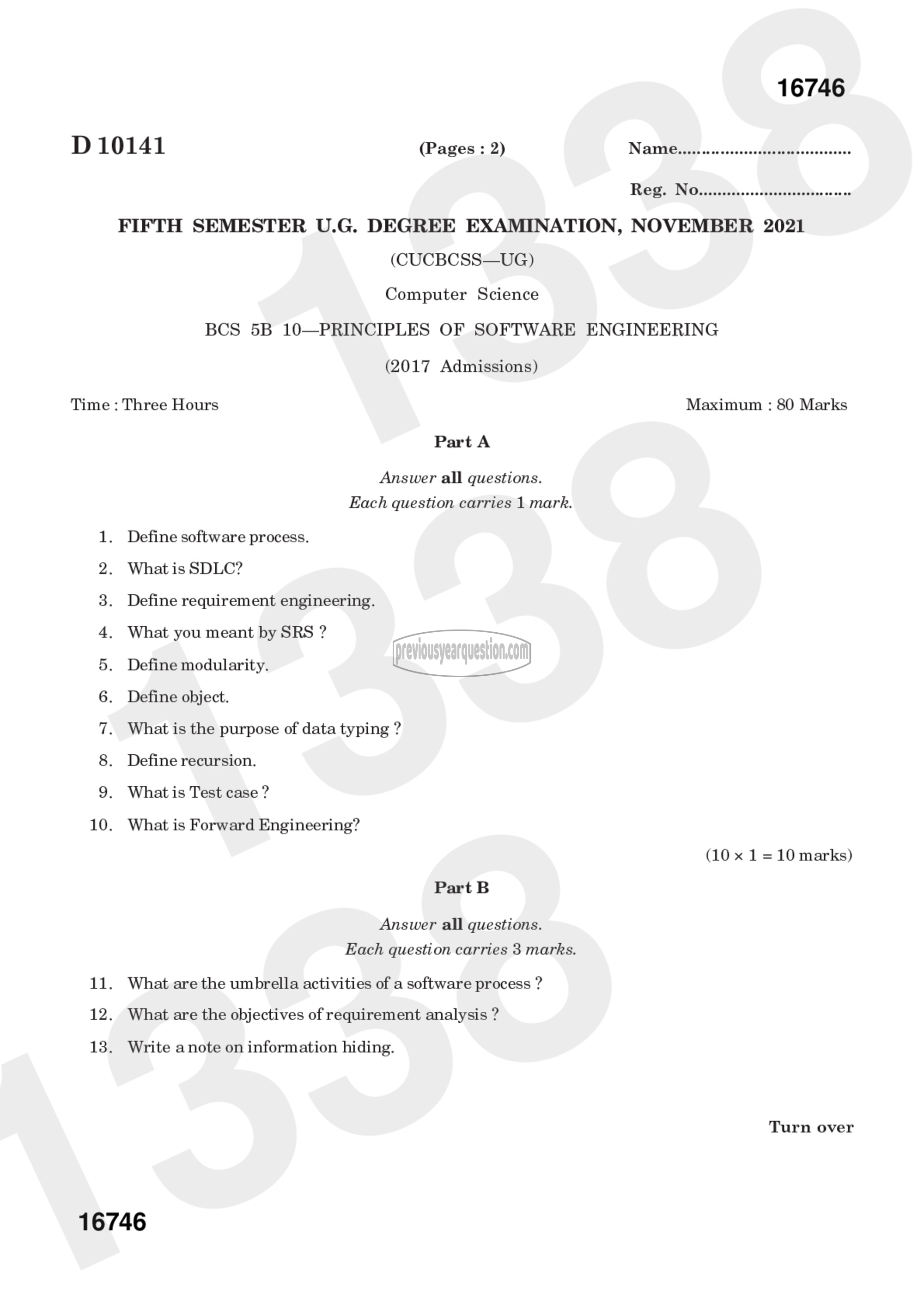 Question Paper - Principles of Software Engineering-1