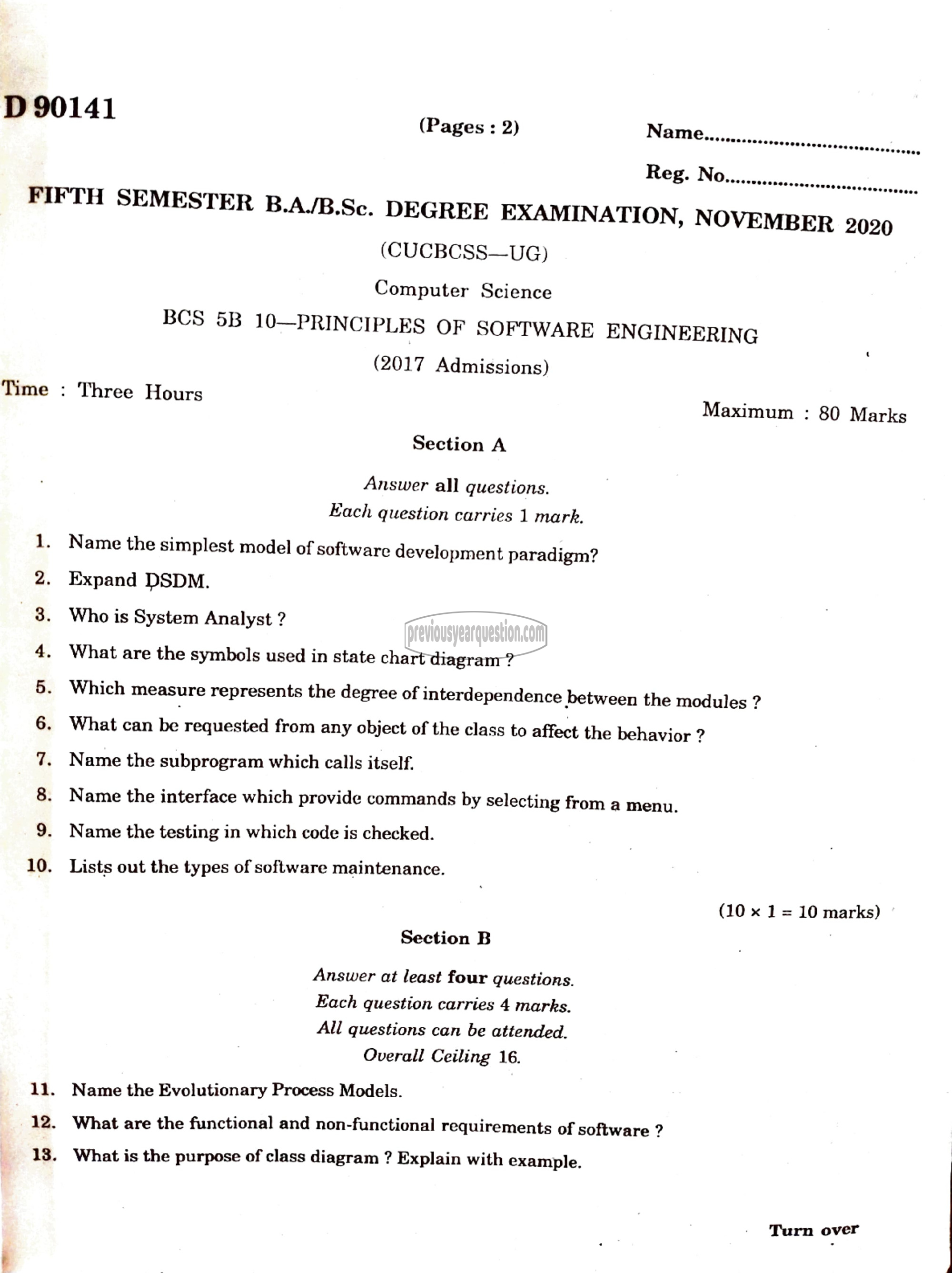 Question Paper - Principles of Software Engineering-1