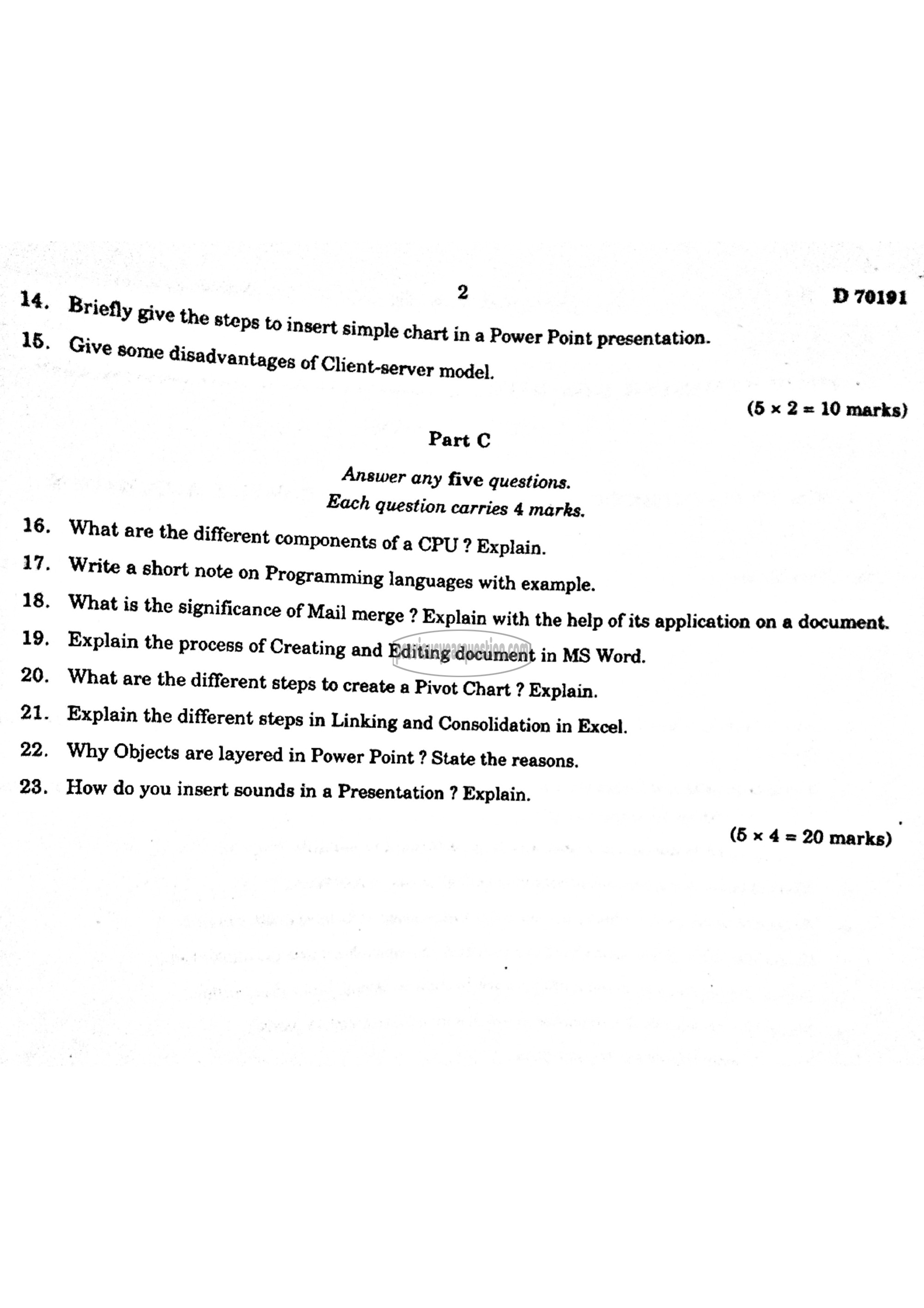 Question Paper - Introduction to Computers and Office Automation-2