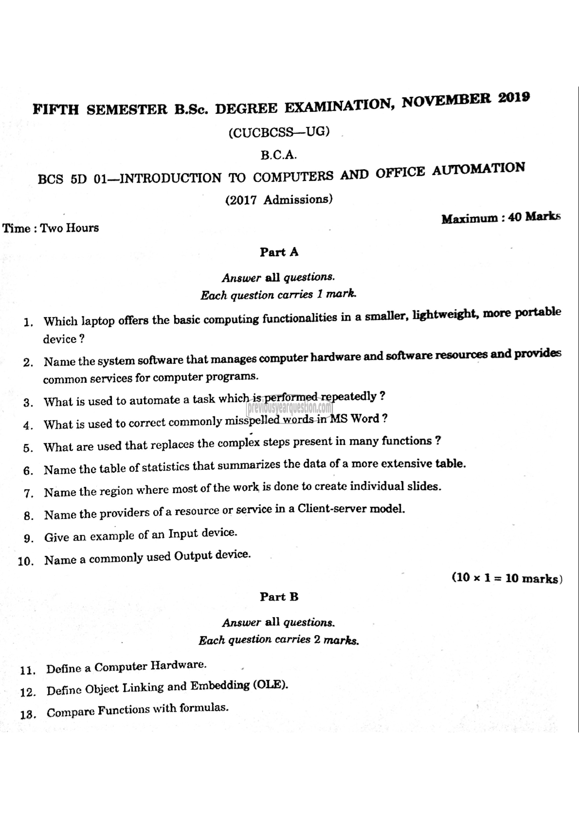 Question Paper - Introduction to Computers and Office Automation-1