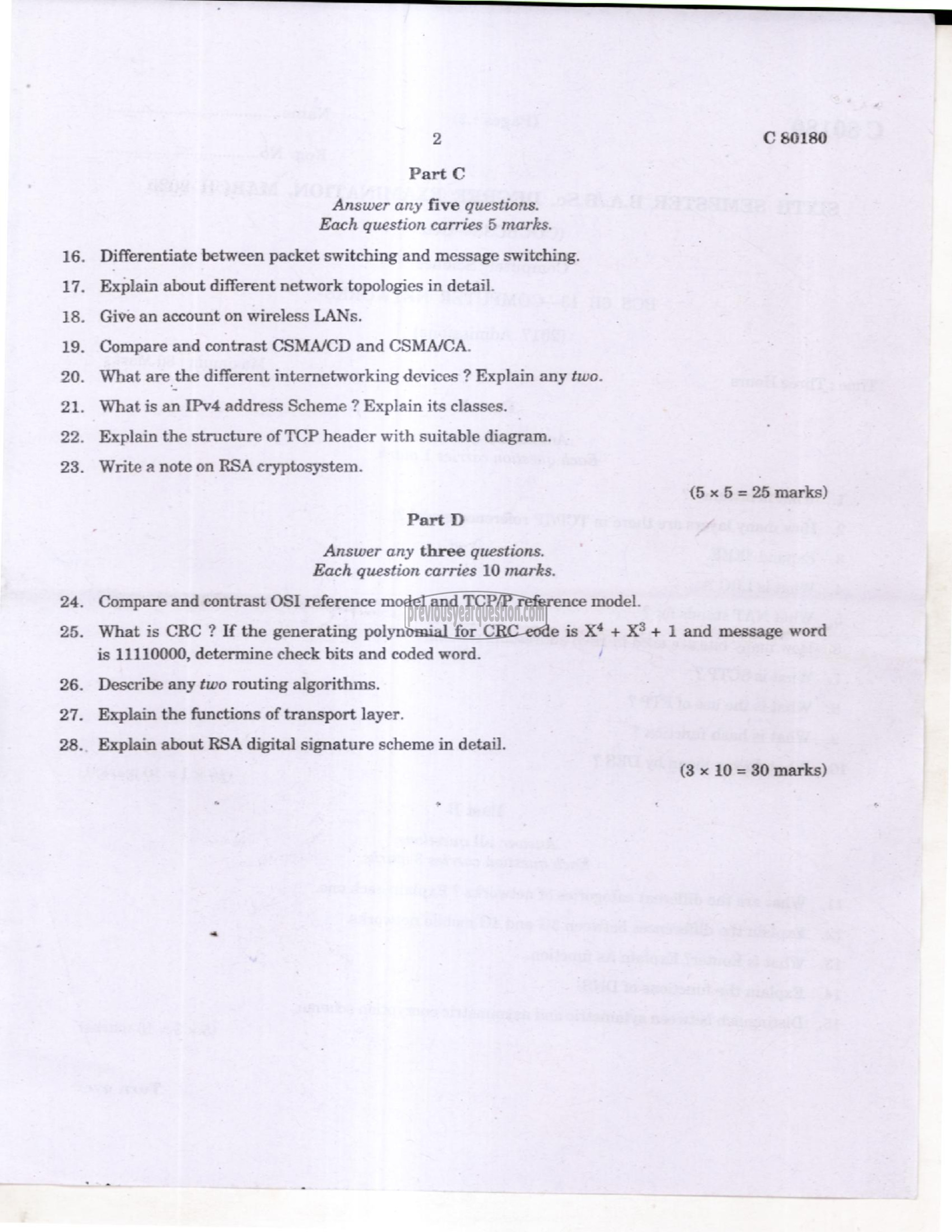 Question Paper - Computer Networks-2