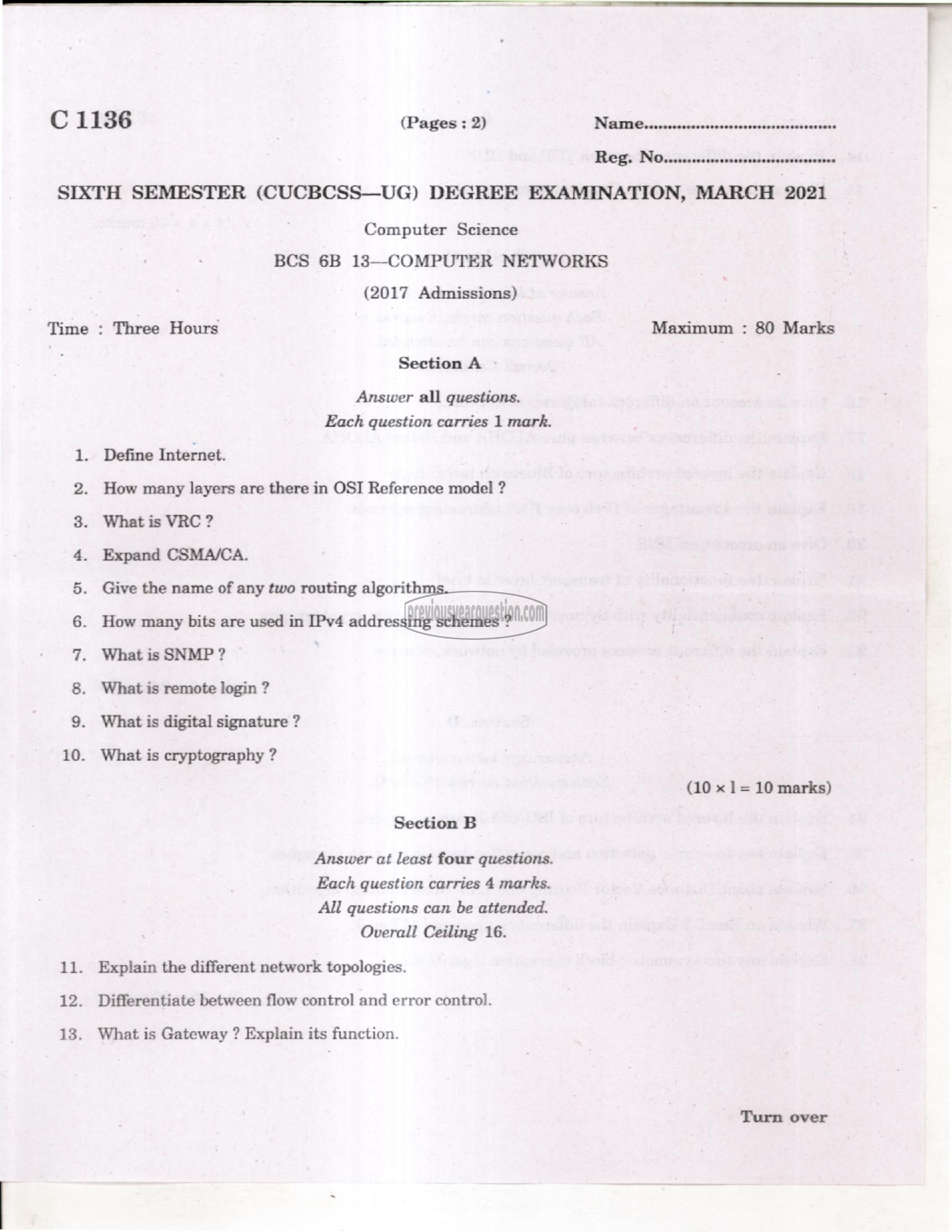 Question Paper - Computer Networks-1