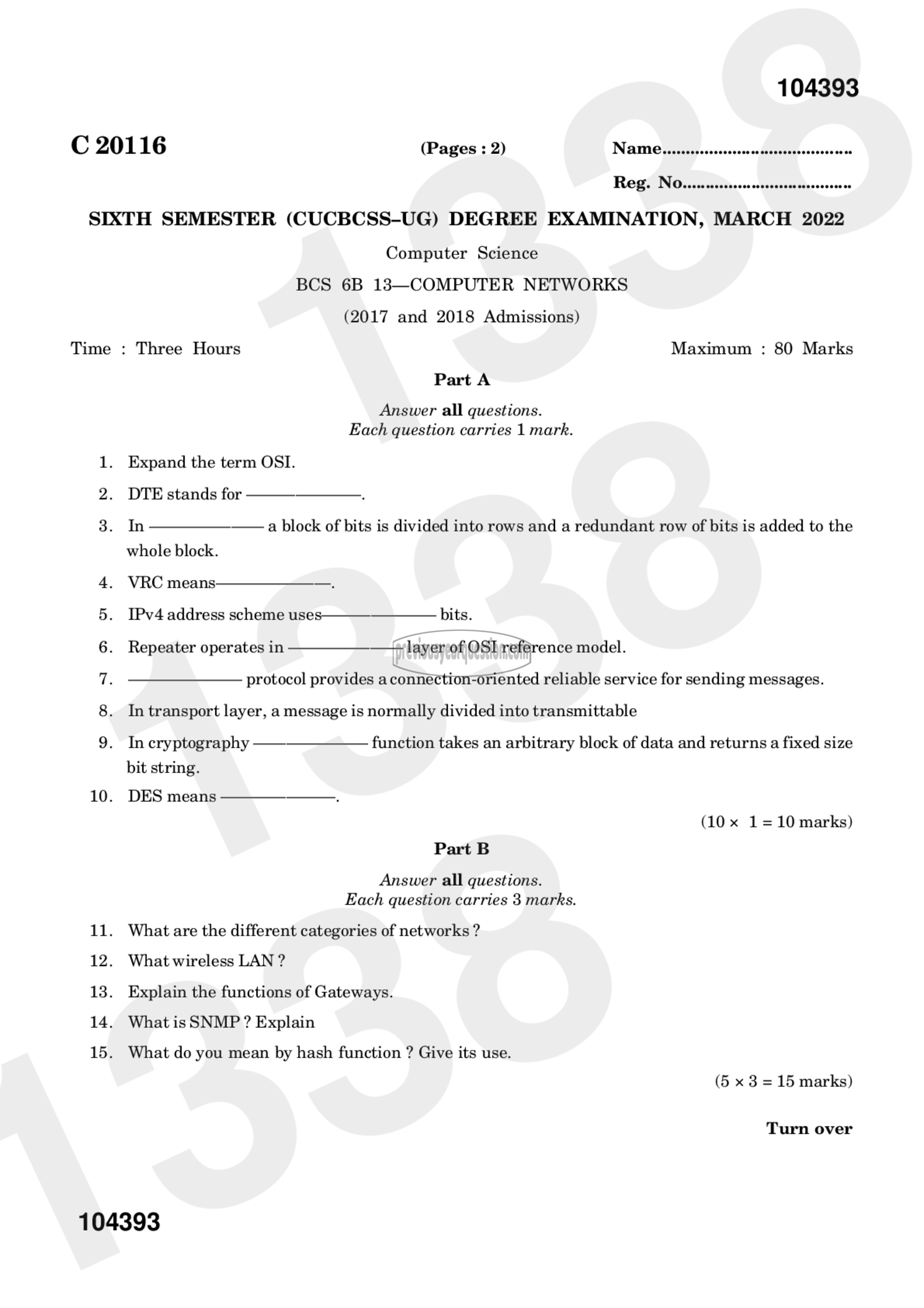 Question Paper - Computer Networks-1