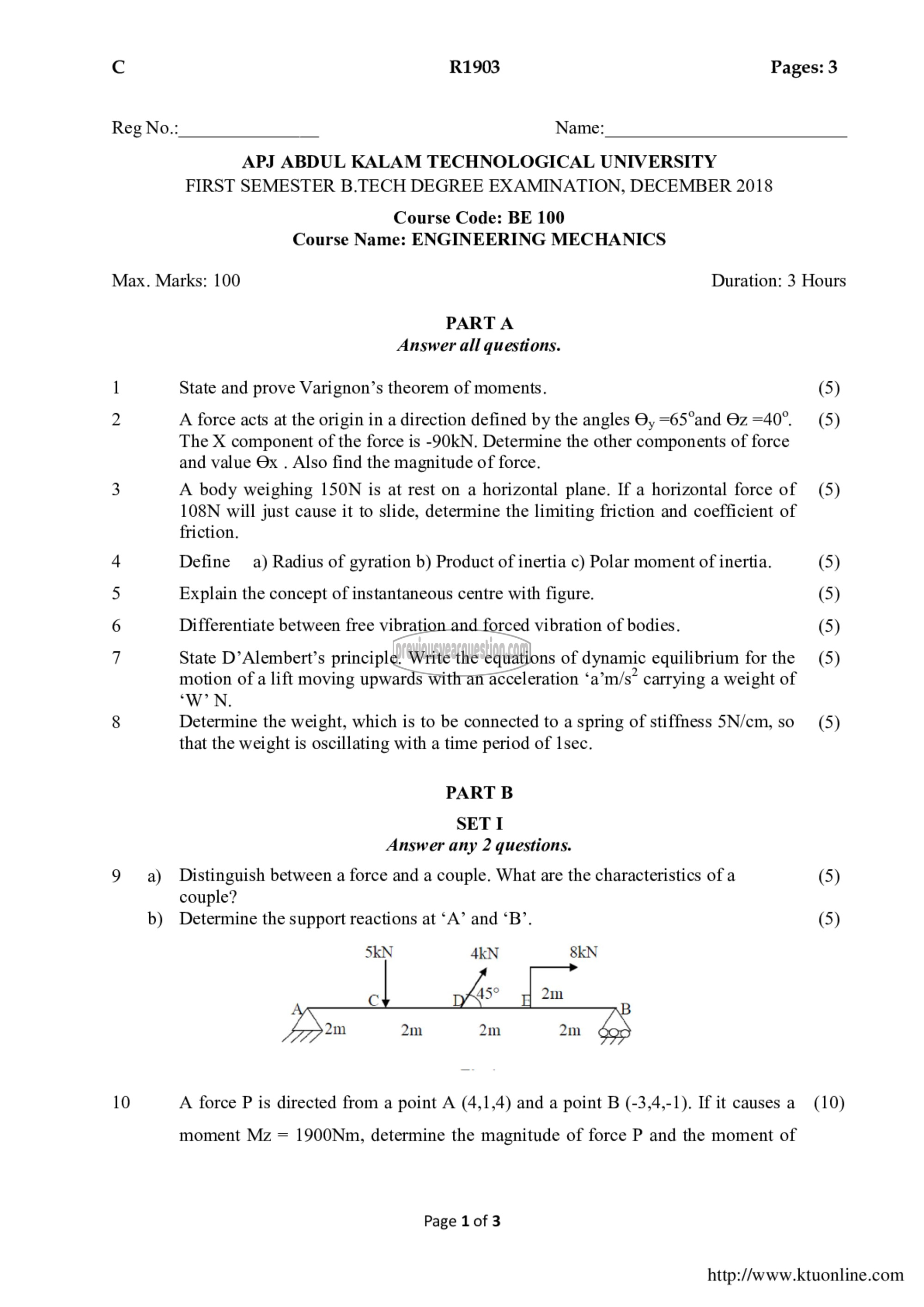 Question Paper - ENGINEERING MECHANICS-1