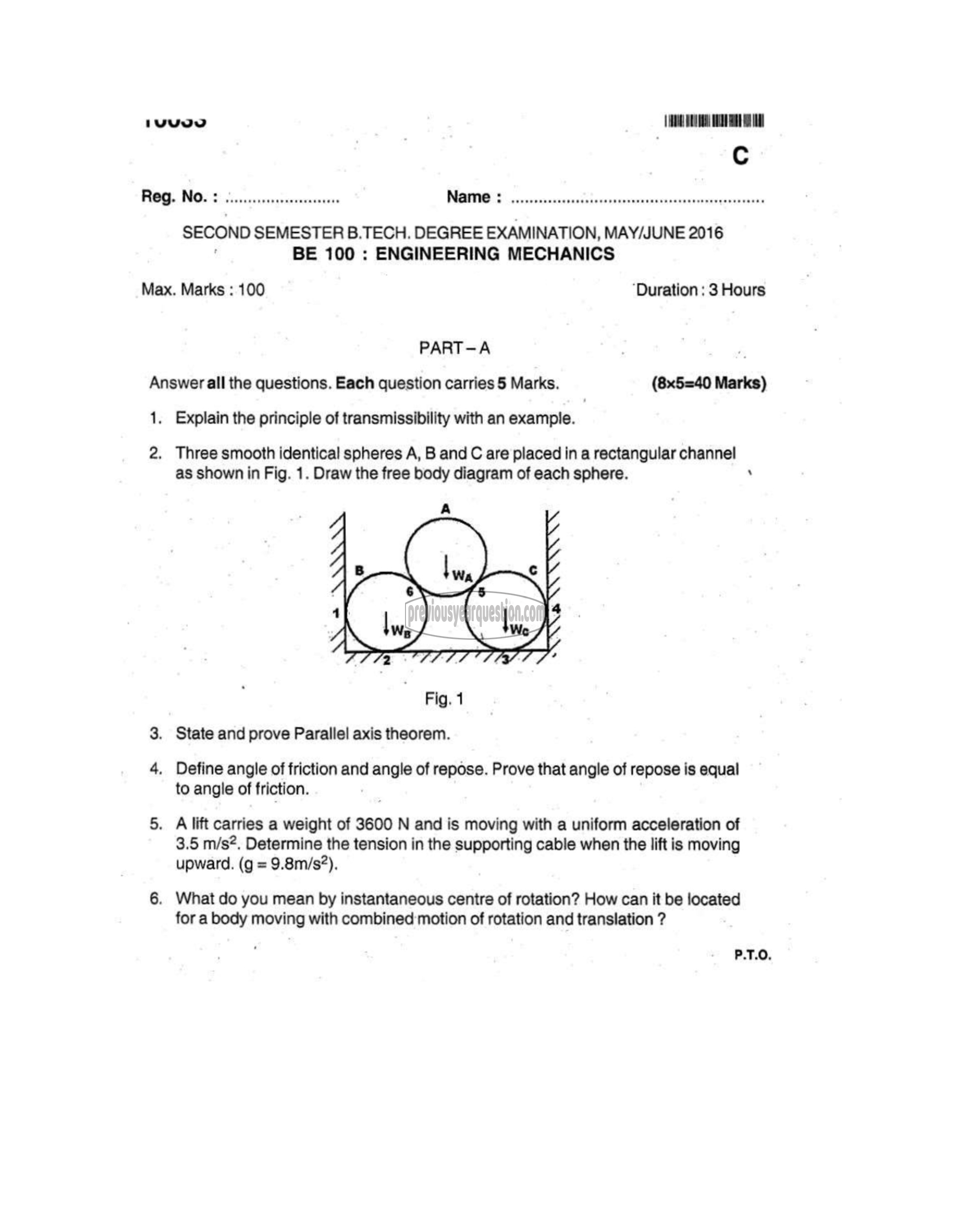 Question Paper - ENGINEERING MECHANICS-1