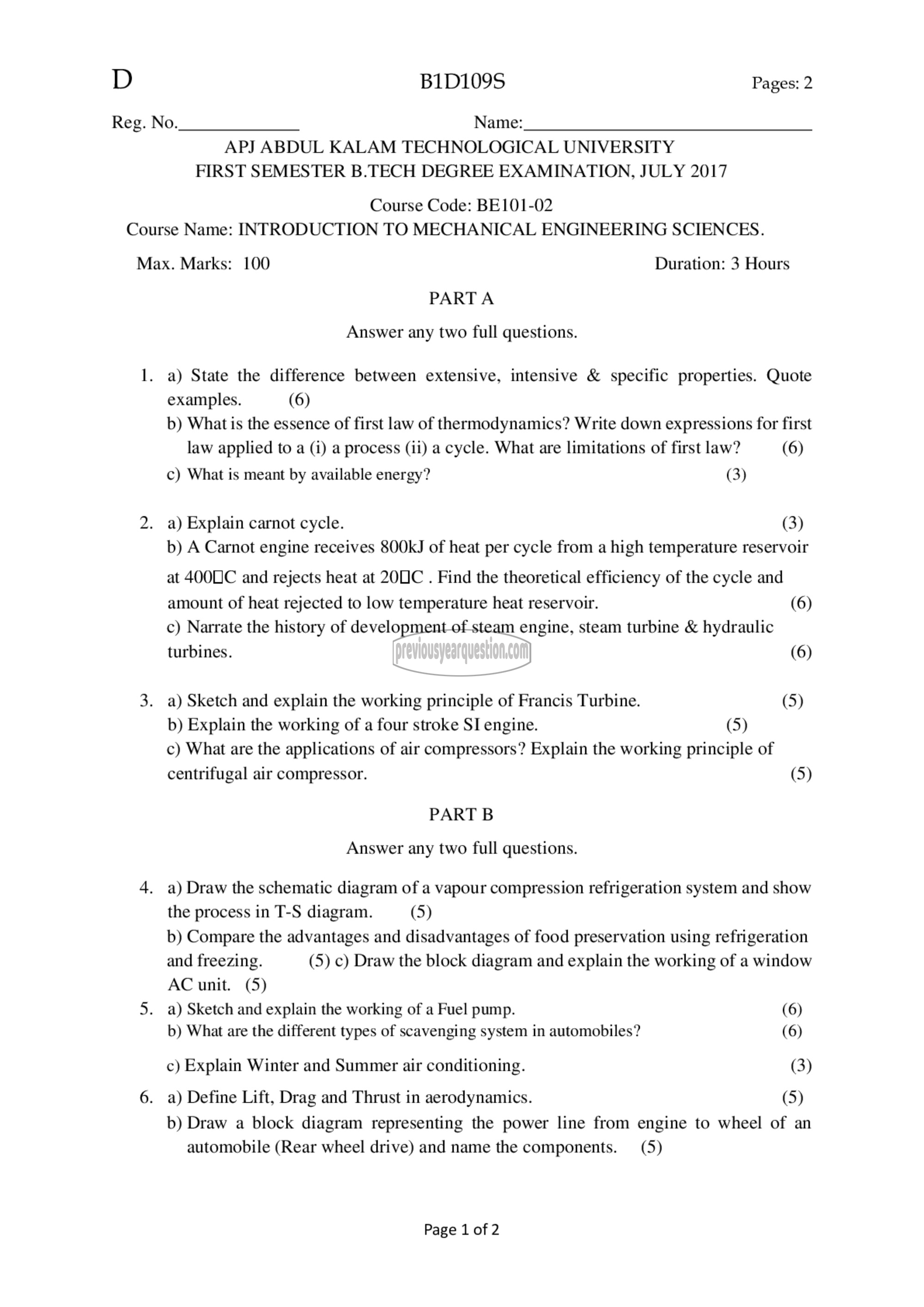 Question Paper - INTRODUCTION TO MECHANICAL ENGINEERING SCIENCES-1