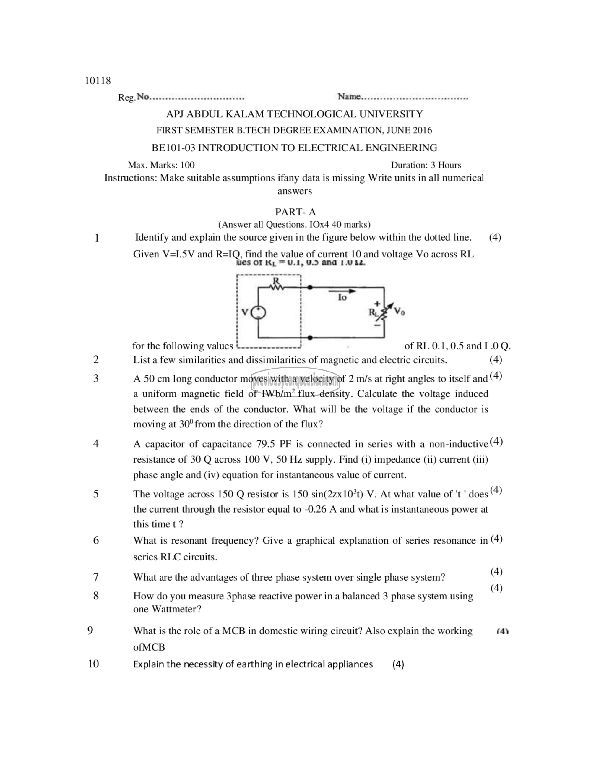 Question Paper - INTRODUCTION TO ELECTRICAL ENGINEERING-1