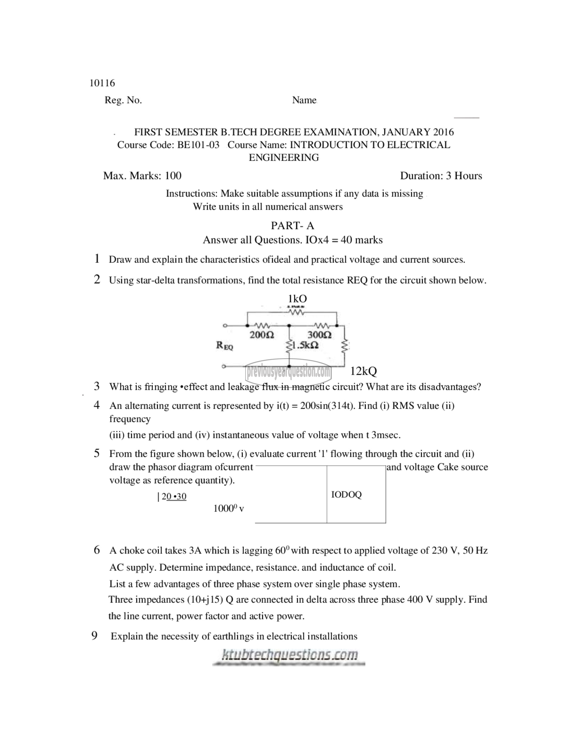 Question Paper - INTRODUCTION TO ELECTRICAL ENGINEERING-1