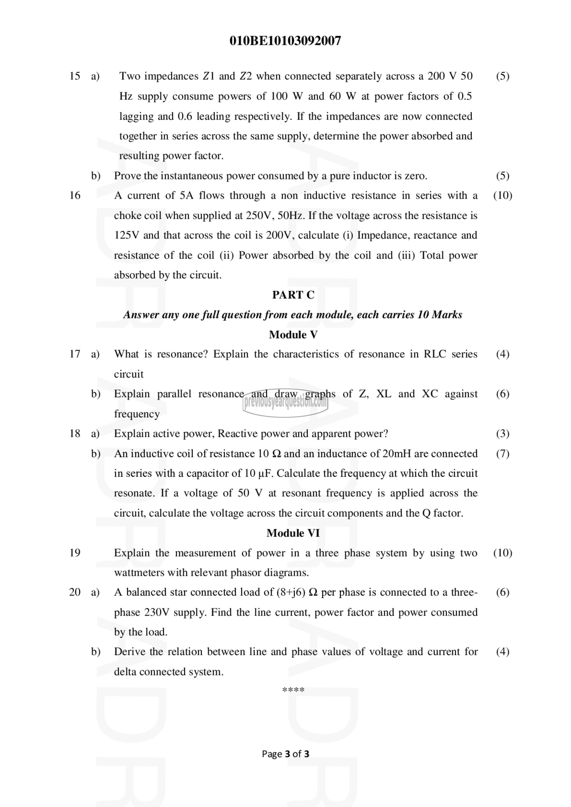 Question Paper - INTRODUCTION TO ELECTRICAL ENGINEERING-3