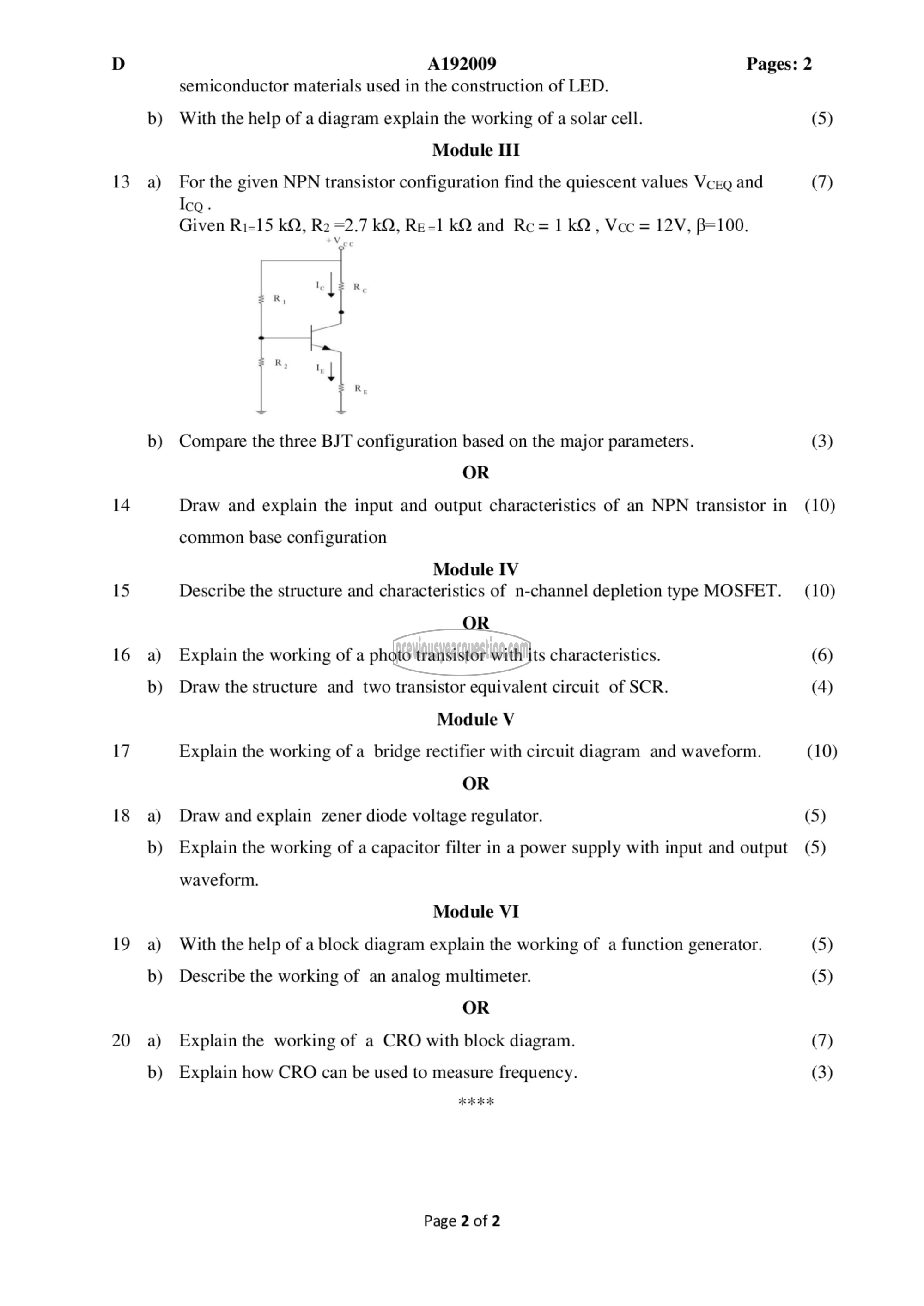 Question Paper - INTRODUCTION TO ELECTRONICS ENGINEERING-2