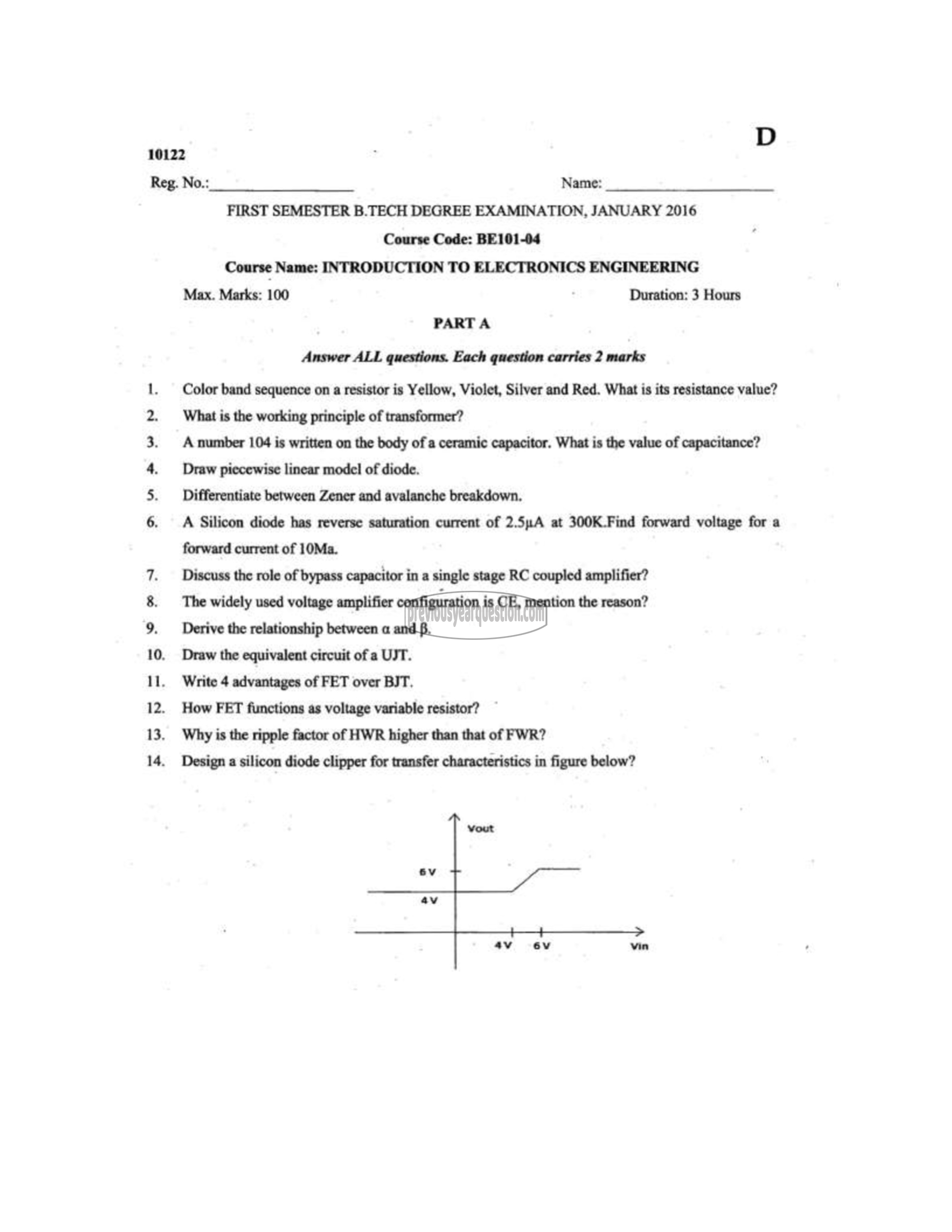 Question Paper - INTRODUCTION TO ELECTRONICS ENGINEERING-1