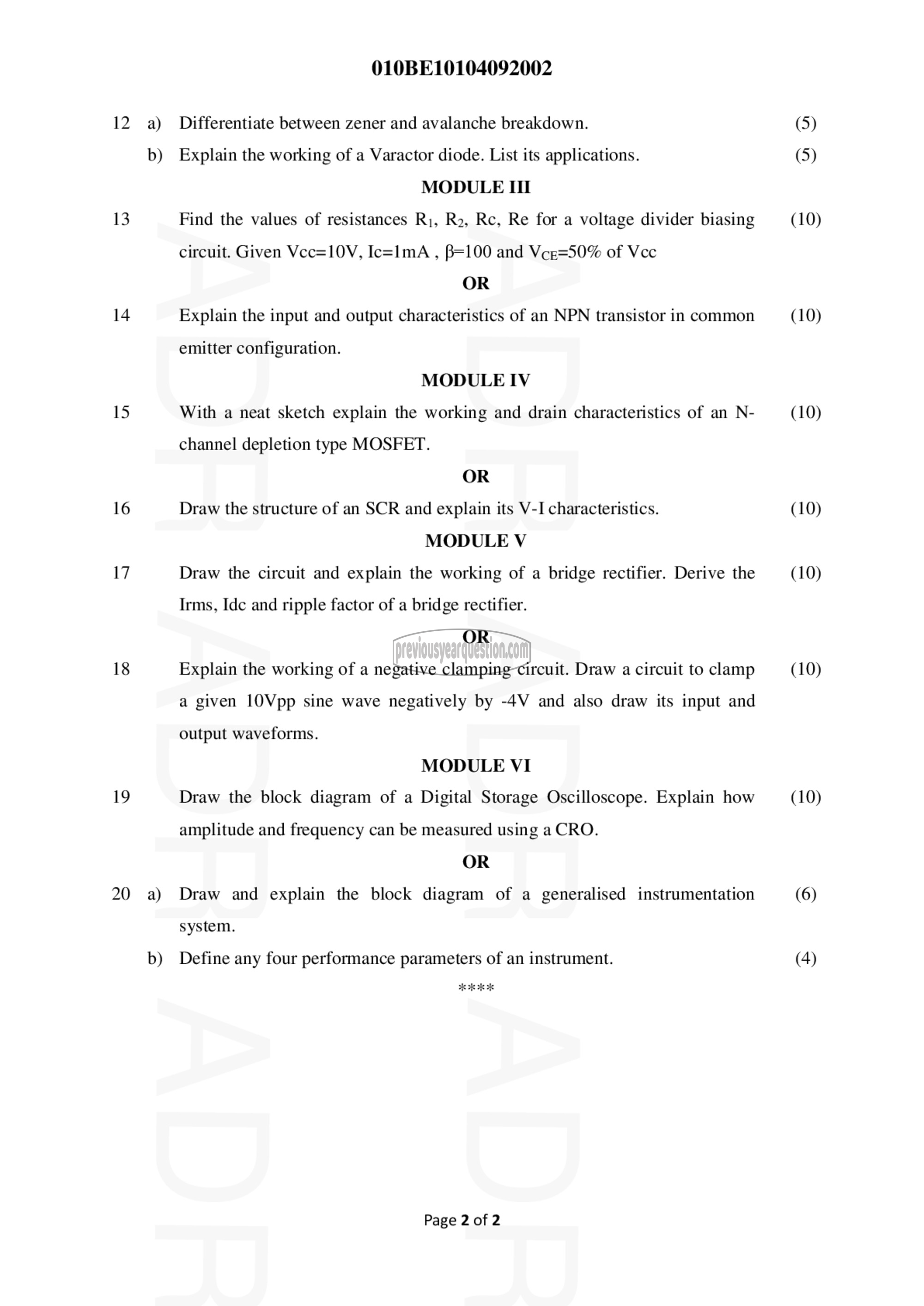 Question Paper - INTRODUCTION TO ELECTRONICS ENGINEERING-2