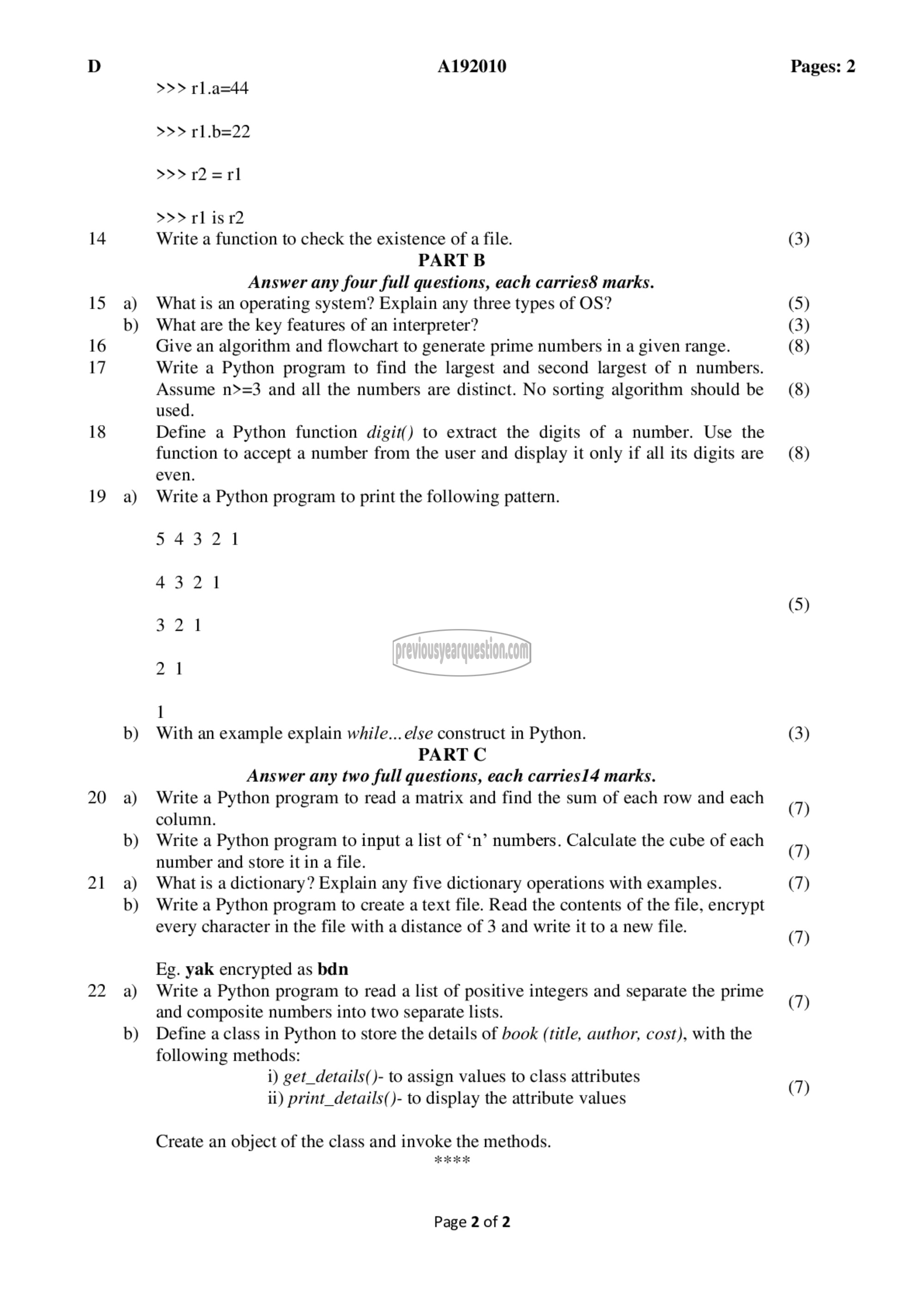 Question Paper - INTRODUCTION TO COMPUTING AND PROBLEM SOLVING-2