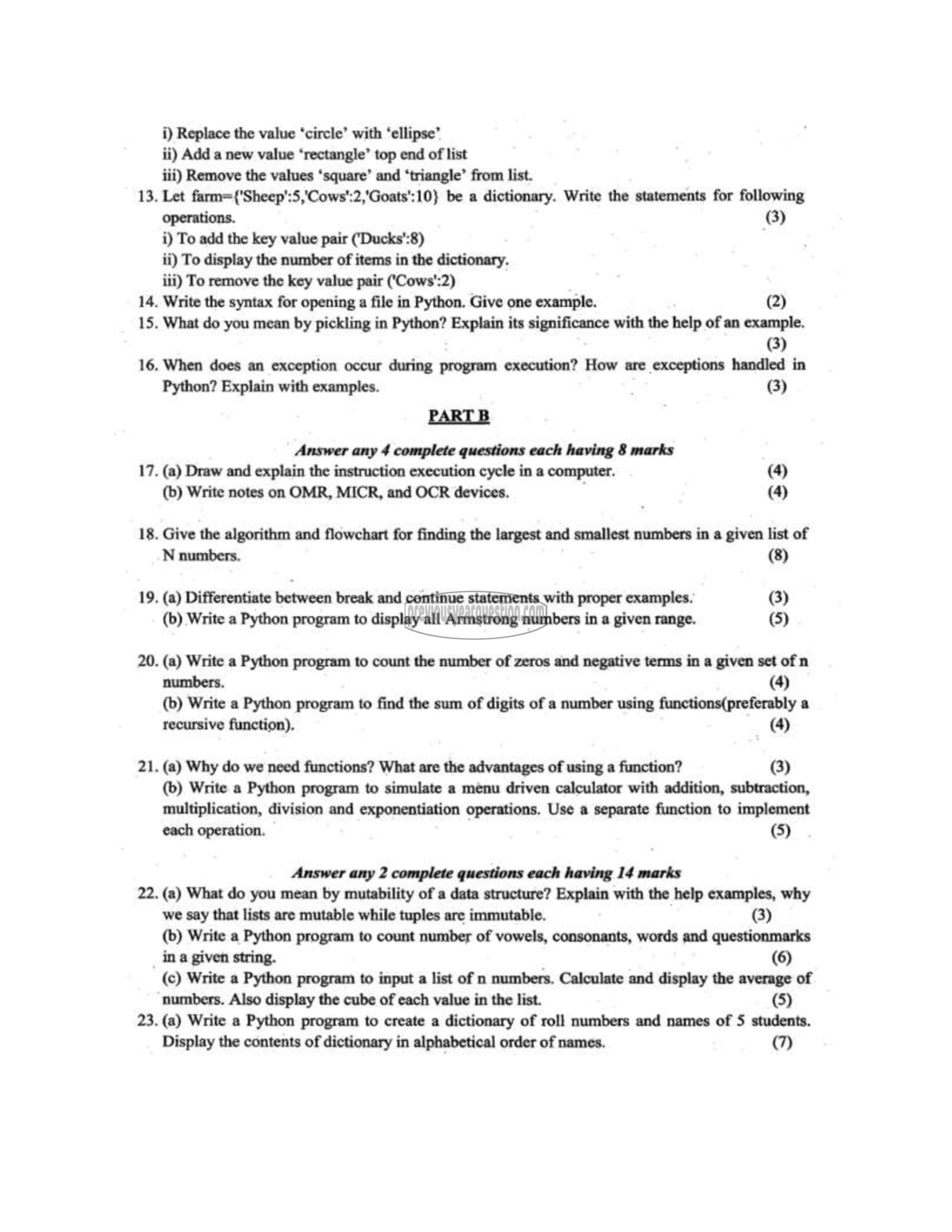 Question Paper - INTRODUCTION TO COMPUTING AND PROBLEM SOLVING-2