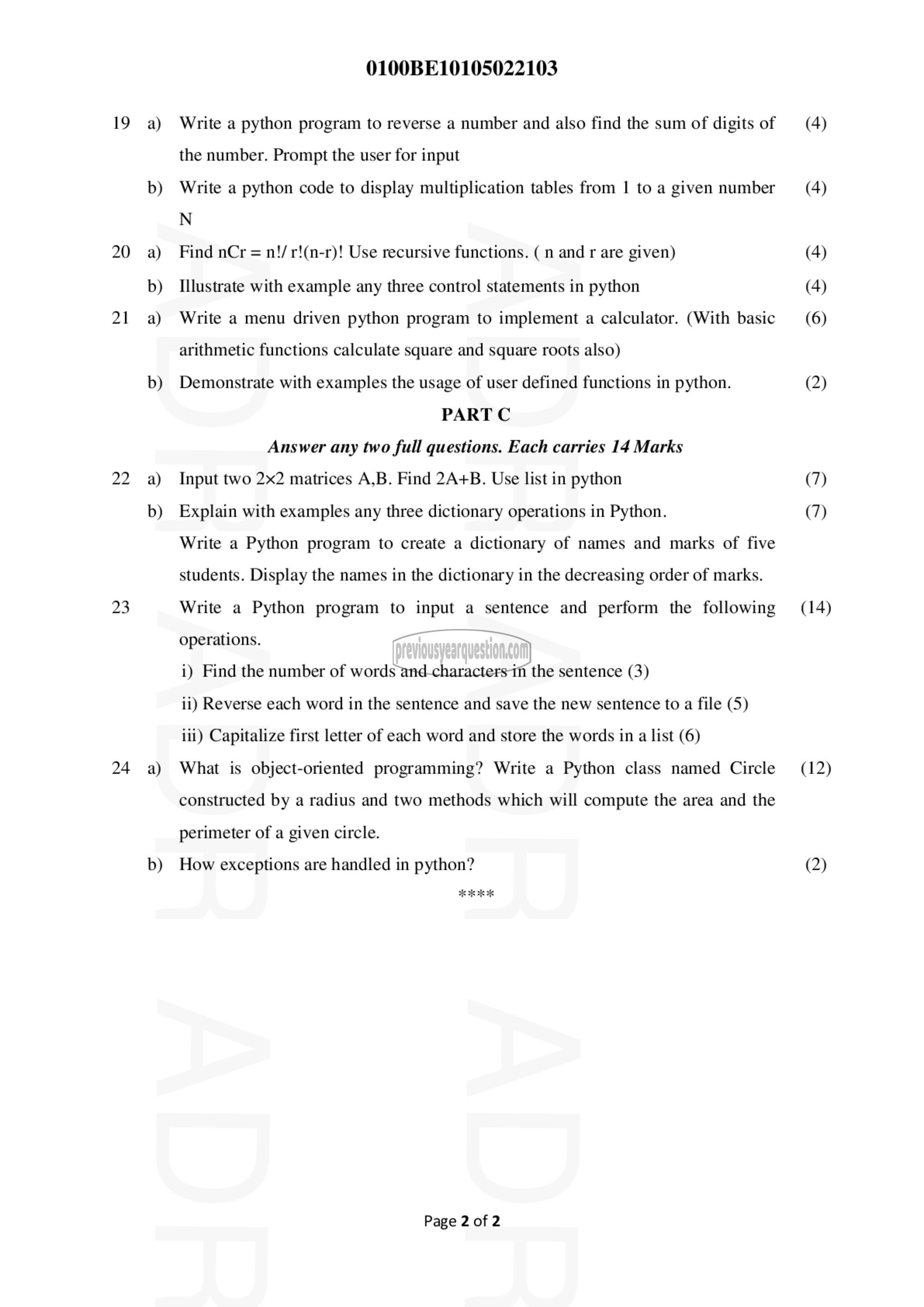 Question Paper - INTRODUCTION TO COMPUTING AND PROBLEM SOLVING-2