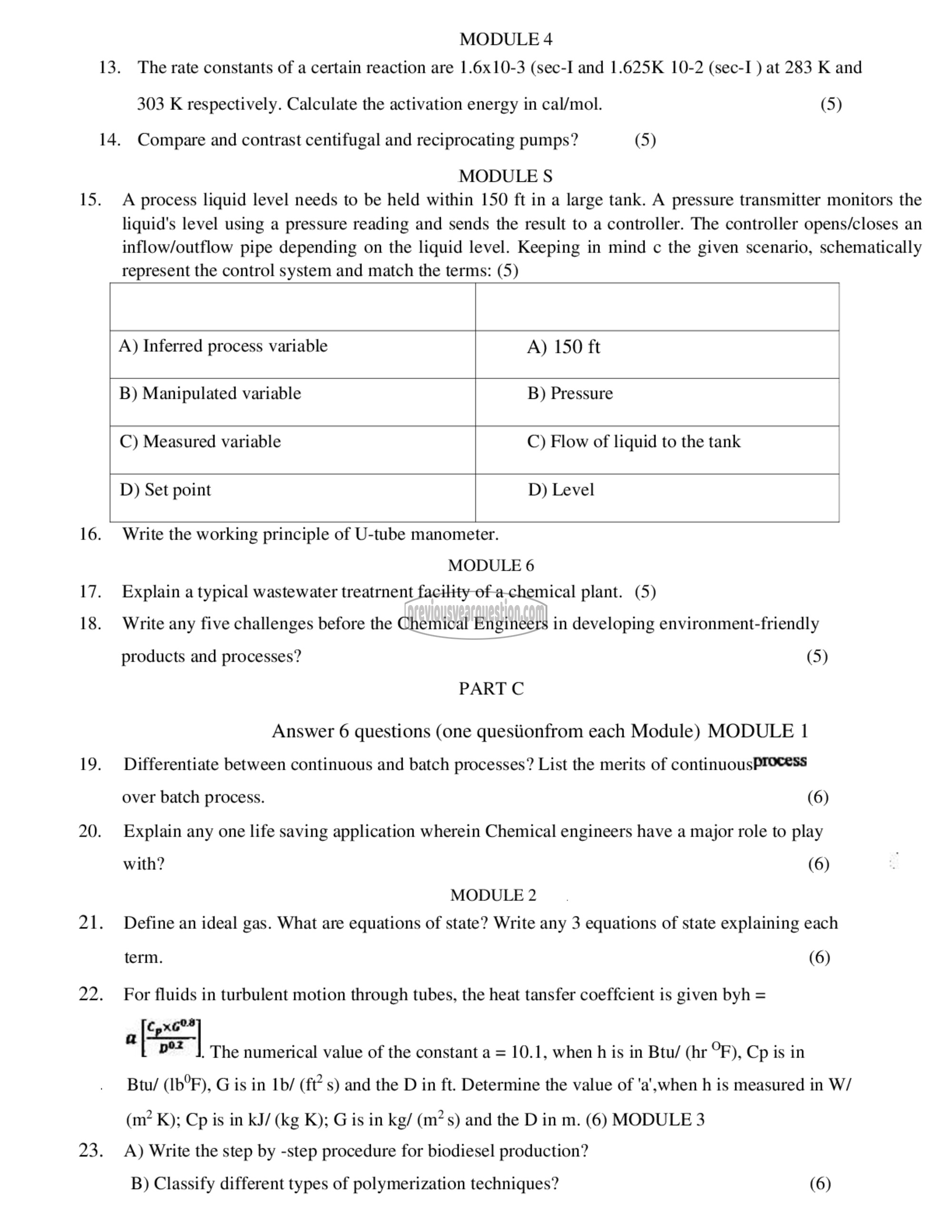 Question Paper - INTRODUCTION TO CHEMICAL ENGINEERING-2