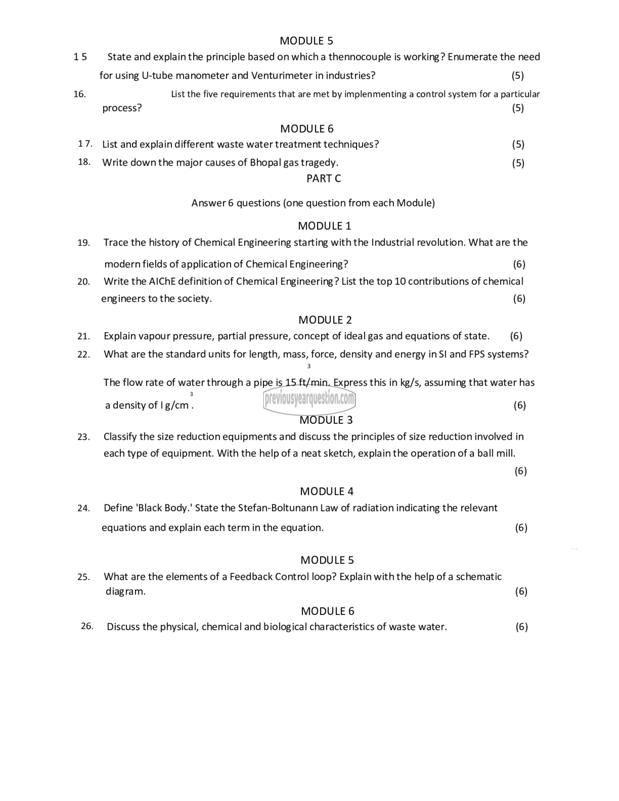 Question Paper - INTRODUCTION TO CHEMICAL ENGINEERING-2