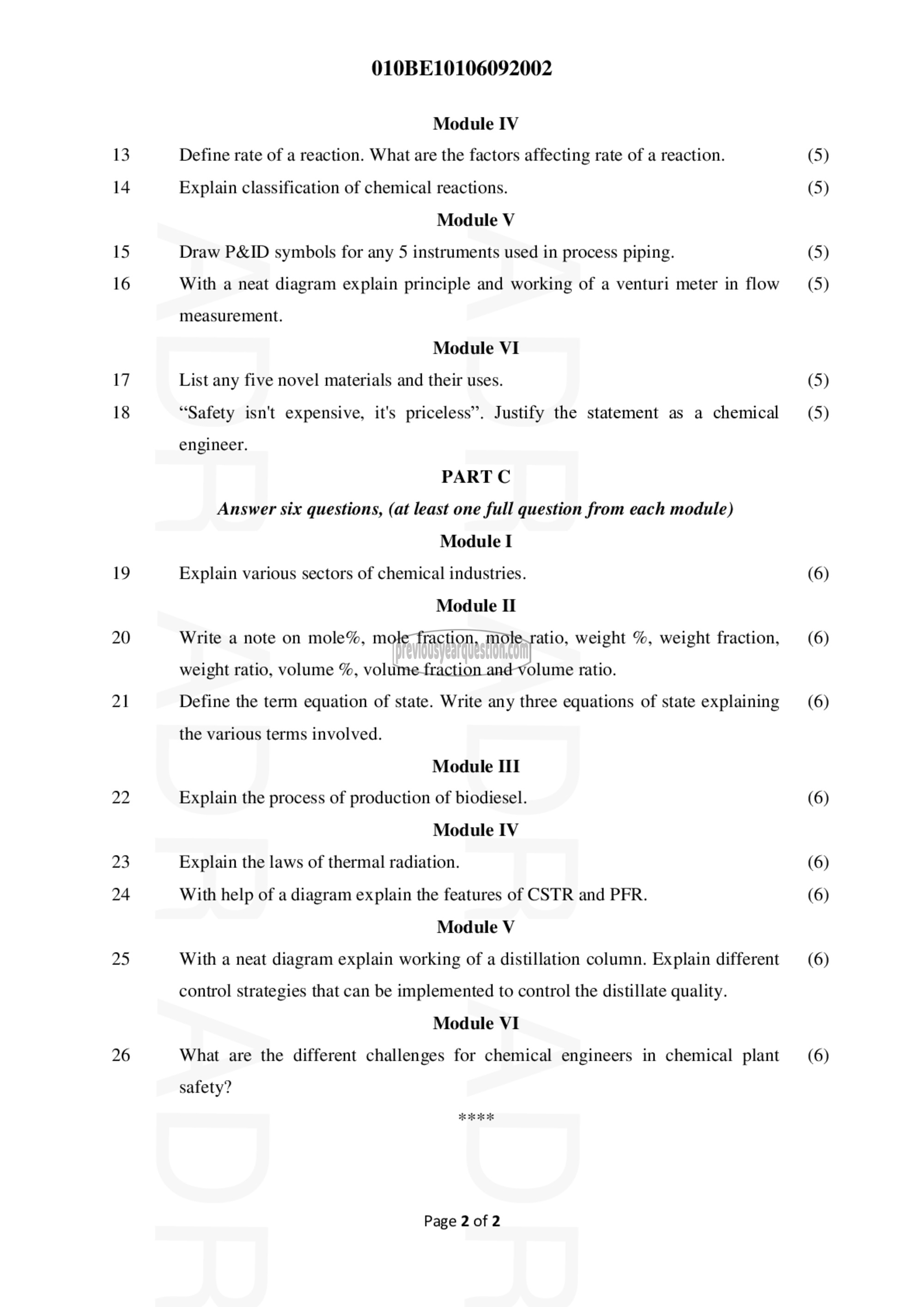 Question Paper - INTRODUCTION TO CHEMICAL ENGINEERING-2