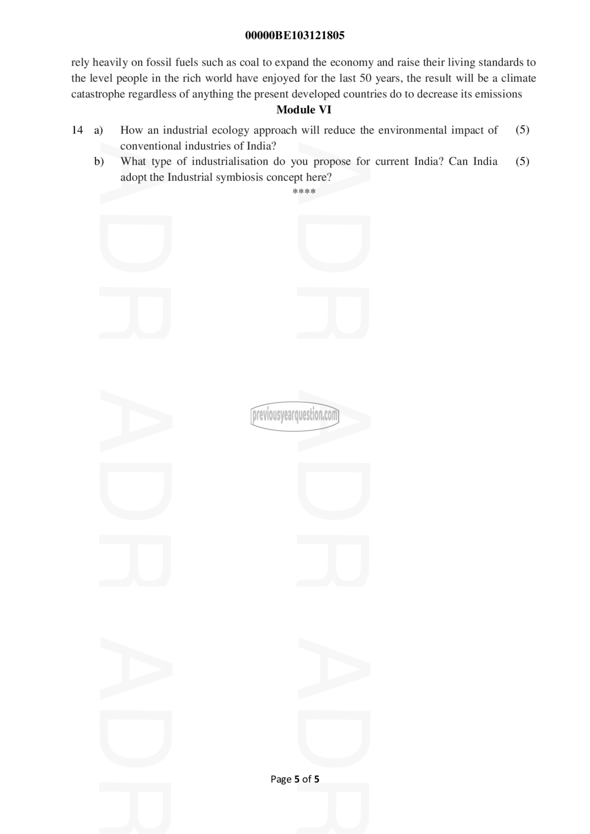 Question Paper - INTRODUCTION TO SUSTAINABLE ENGINEERING-5