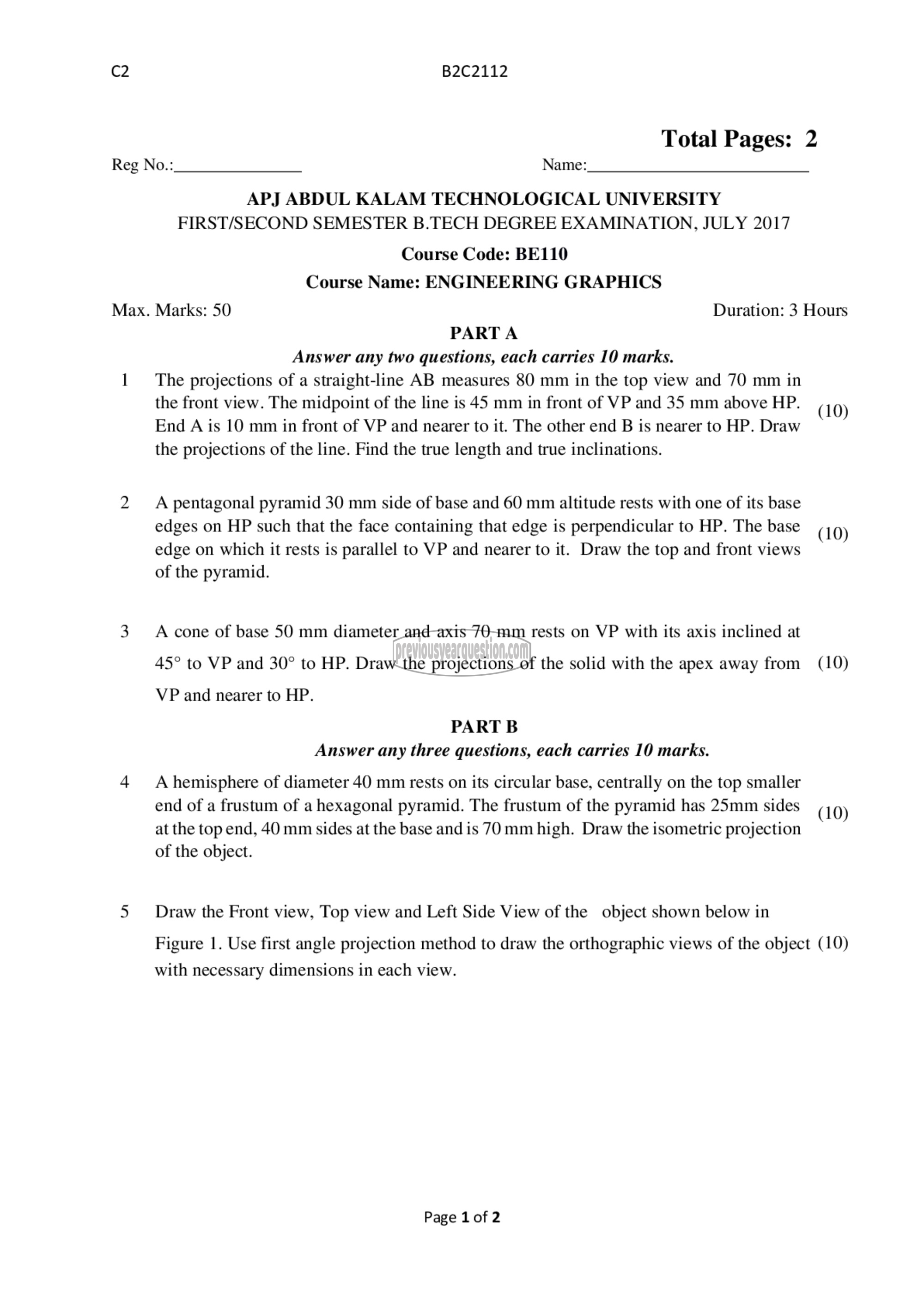 Question Paper - ENGINEERING GRAPHICS-1