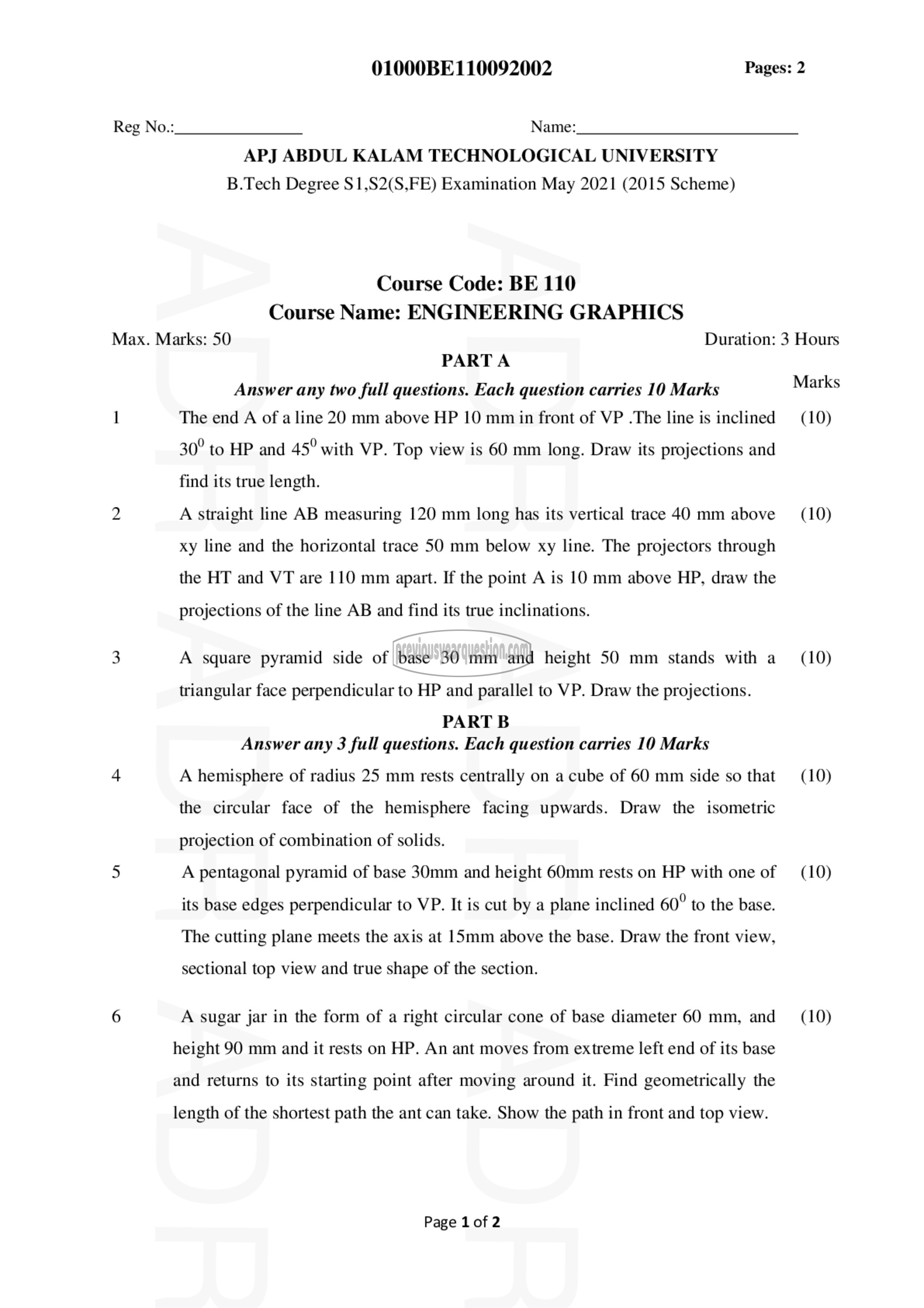 Question Paper - ENGINEERING GRAPHICS-1