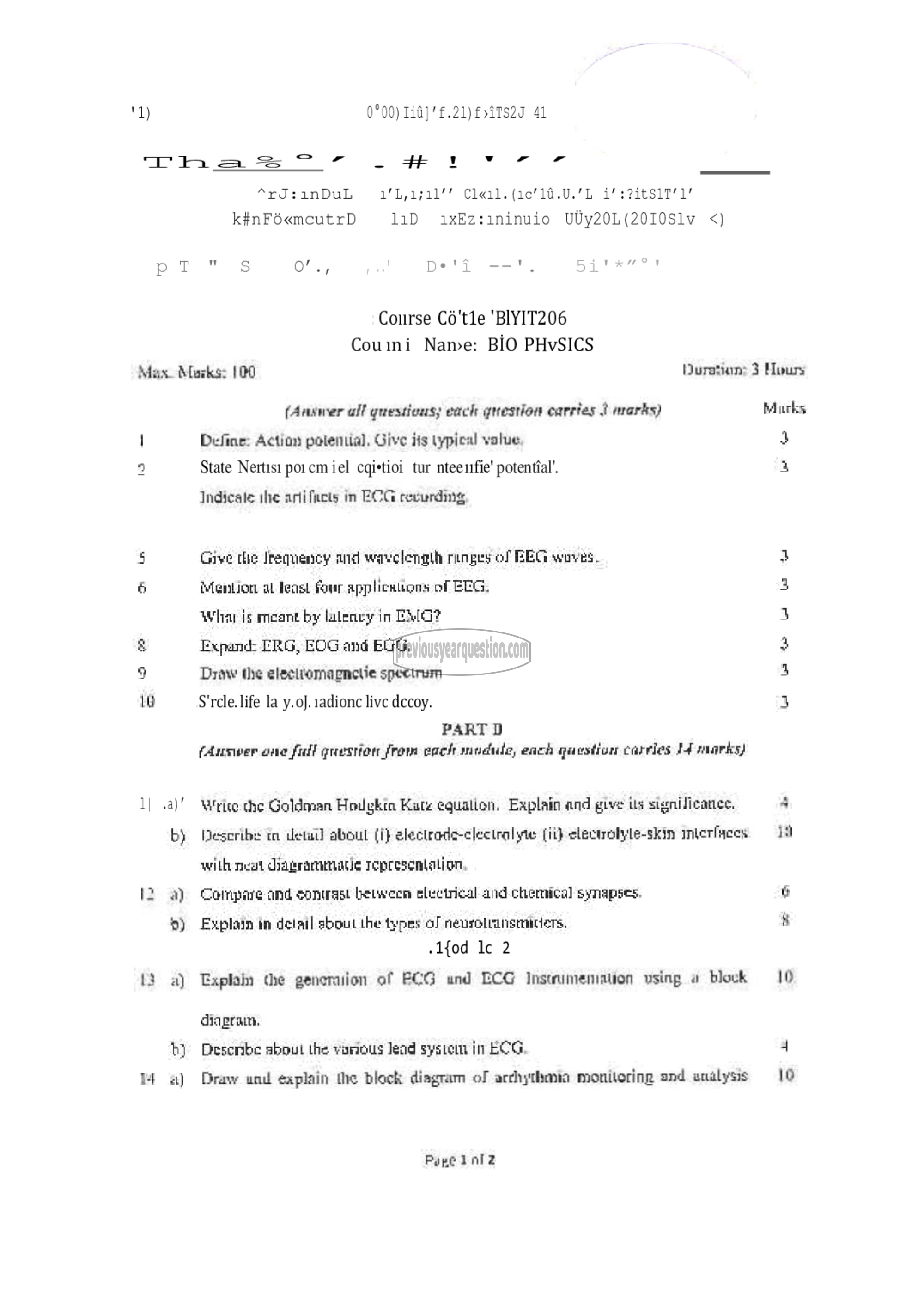 Question Paper - BIOPHYSICS-1