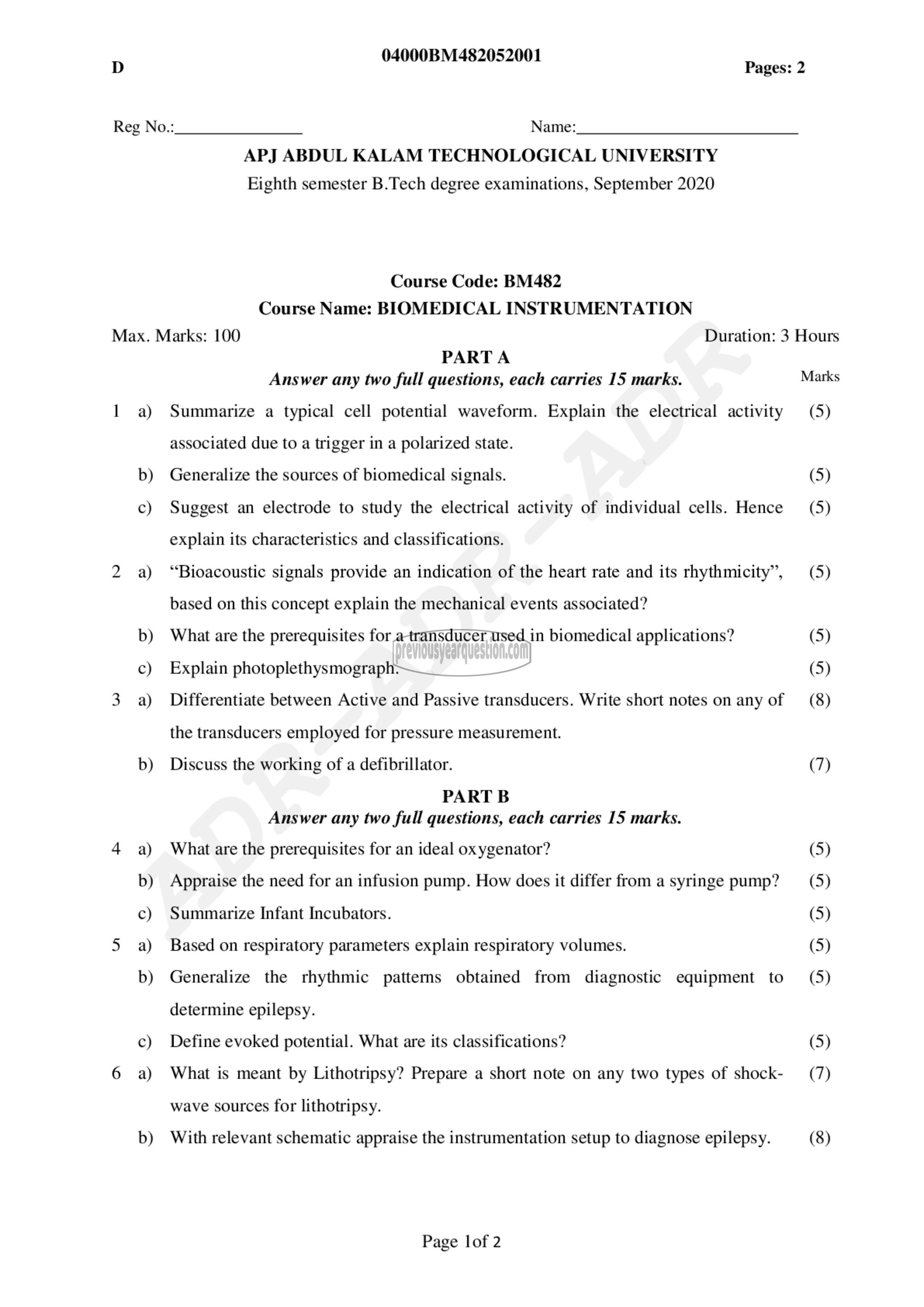 Question Paper - BIOMEDICAL INSTRUMENTATION-1