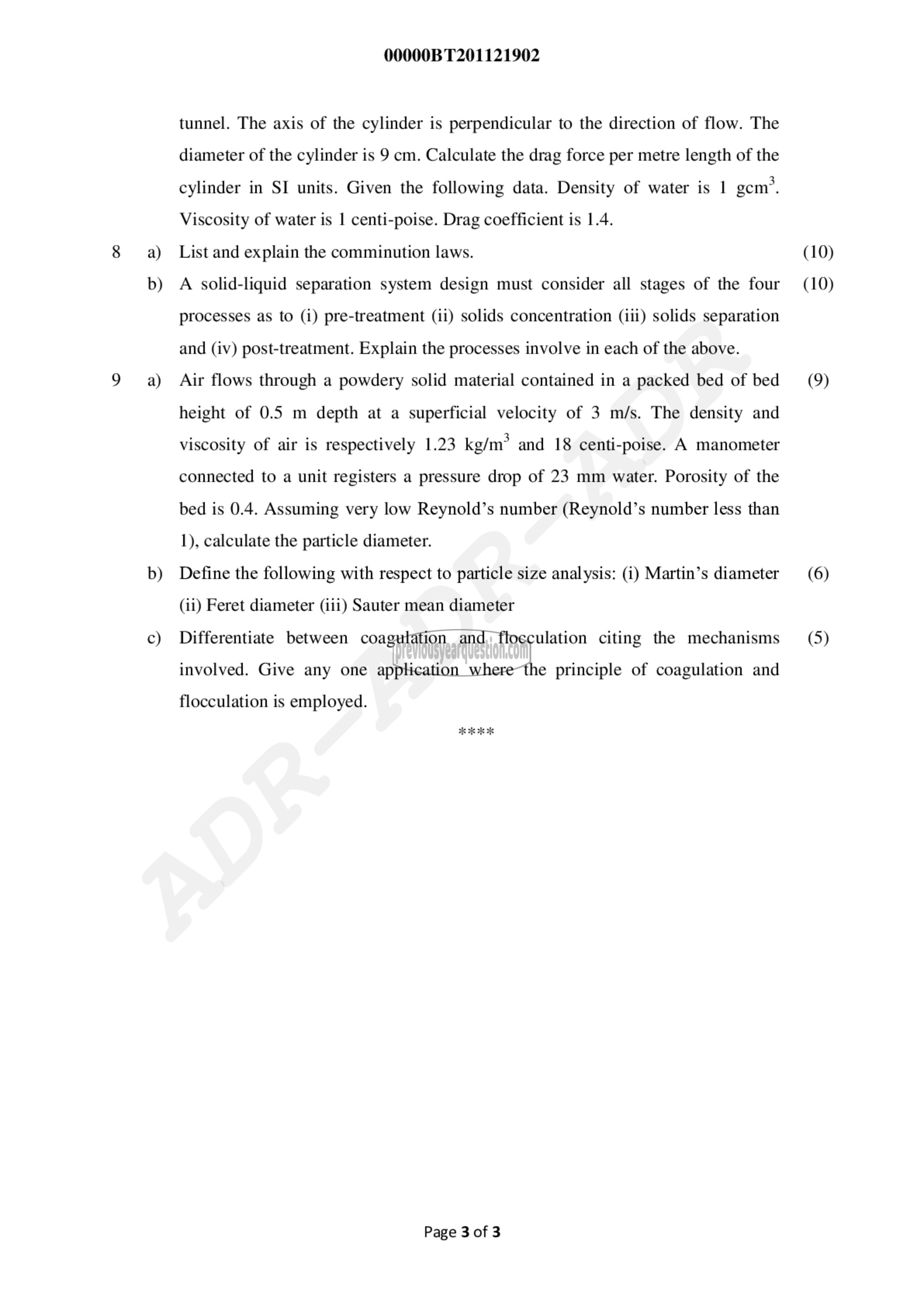 Question Paper - Fluid Flow and Particle Technology-3