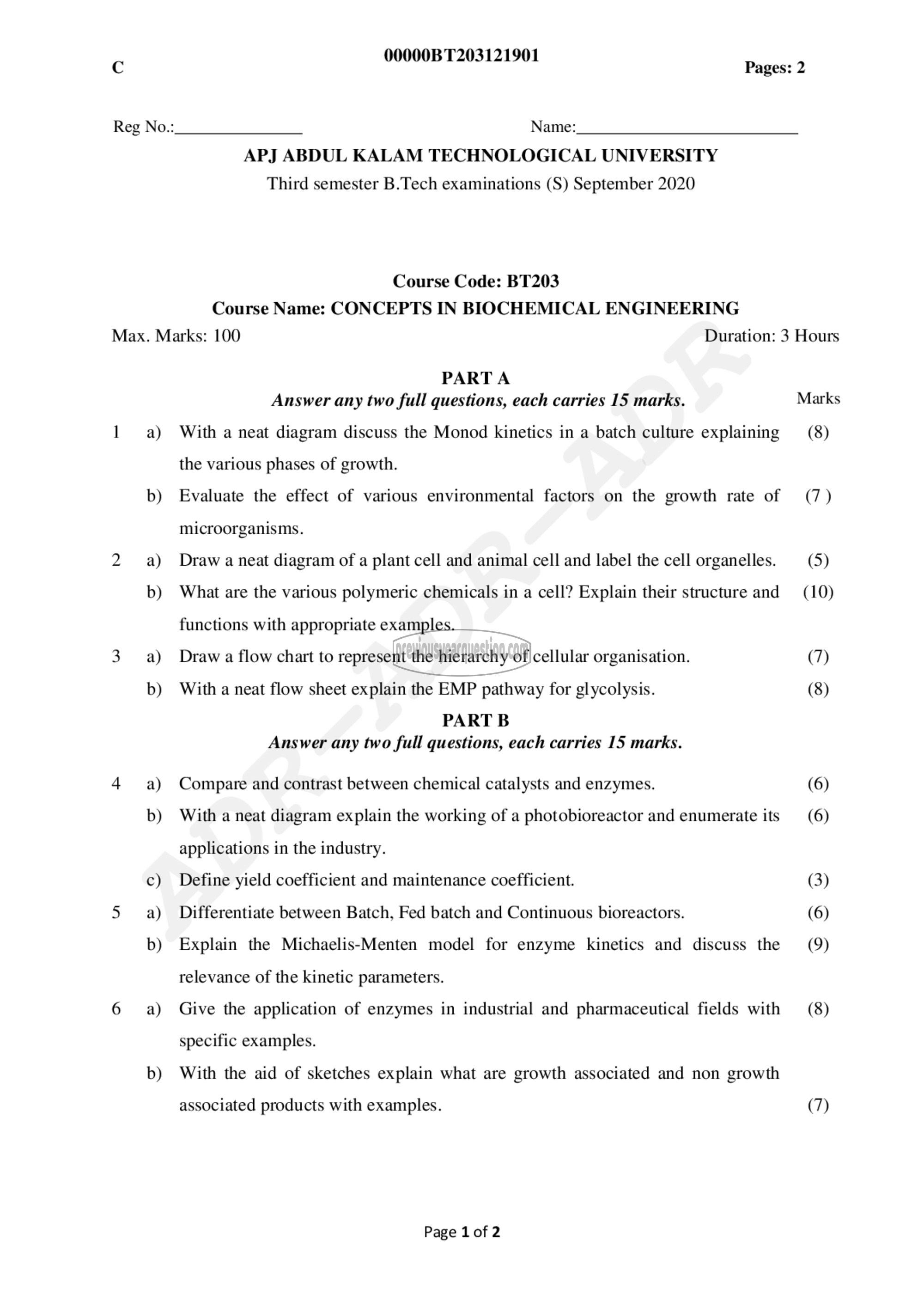 Question Paper - Concepts In Biochemical Engineering-1